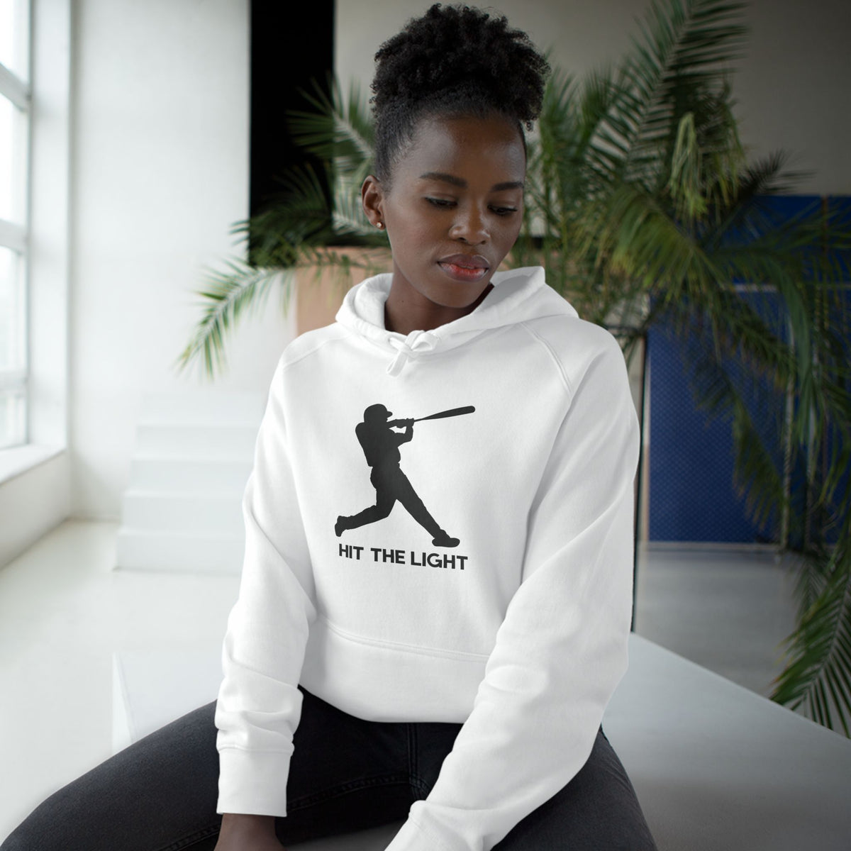 Adult Unisex Baseball Hoodie — 'Hit the Light' Male Batter Silhouette Pullover