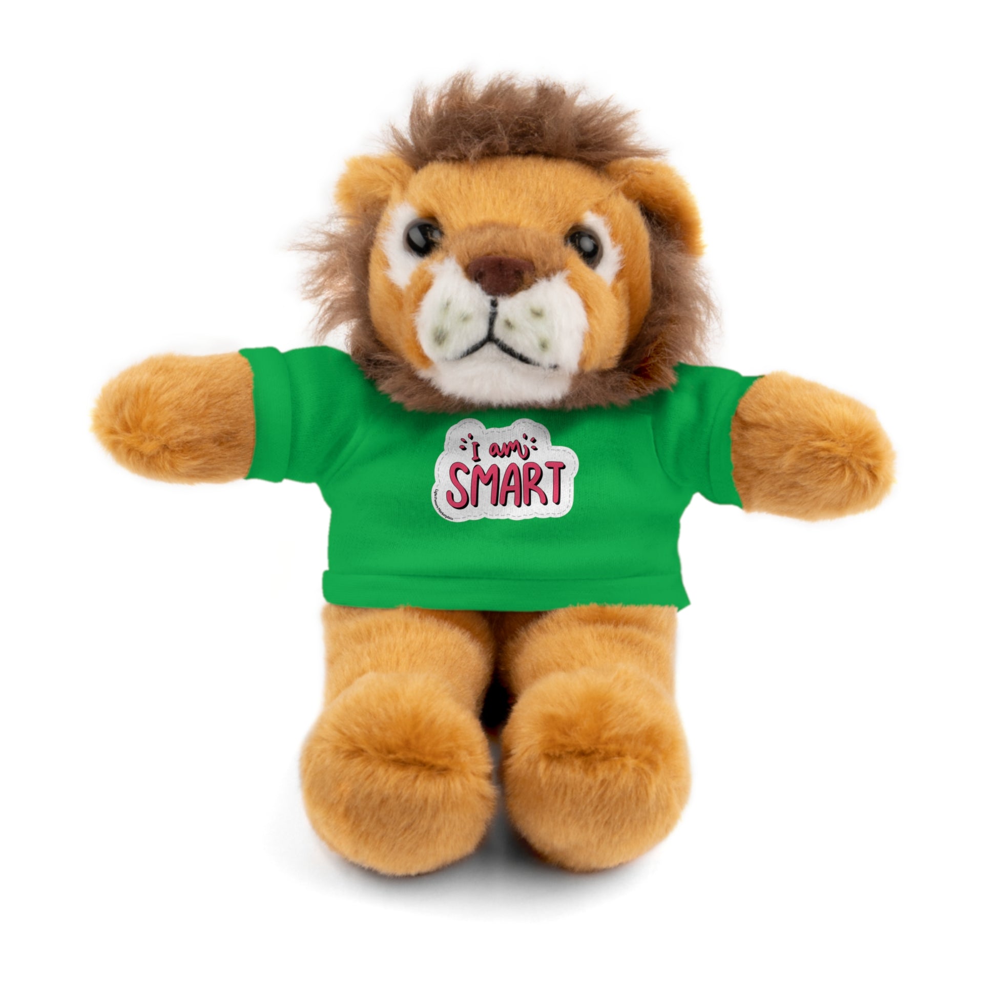 Stuffed bear wearing a green T-shirt with 'I am Smart' message, part of Cool Stuff Stuffies collection featuring educational plush toys for kids.