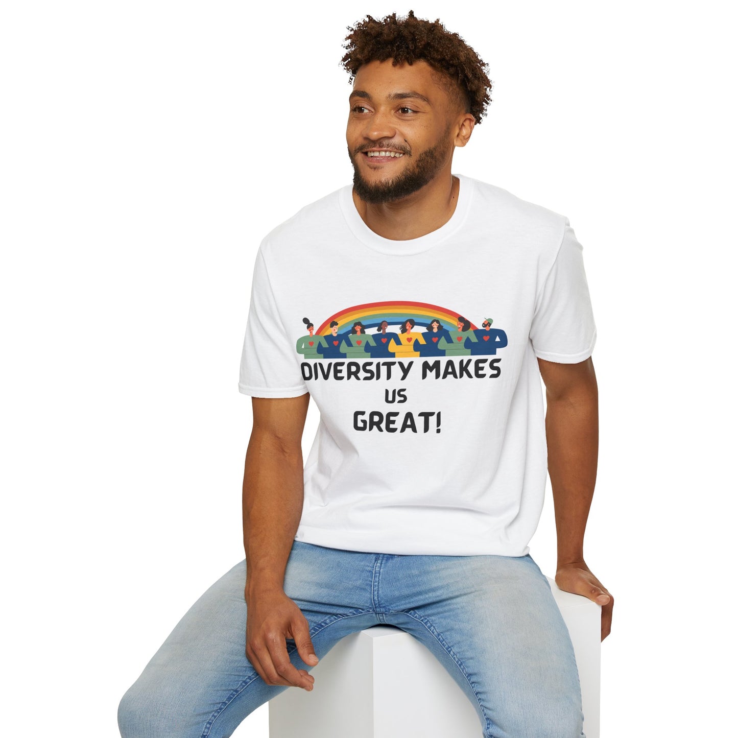 Diversity Makes Us Great Adult Unisex T-Shirt yellow or black letters— Inclusive Rainbow Community Tee