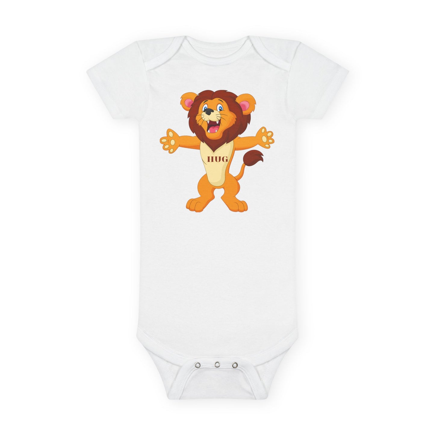 Baby Onesie with Cute Hugging Lion Graphic - Organic Cotton Baby Bodysuit