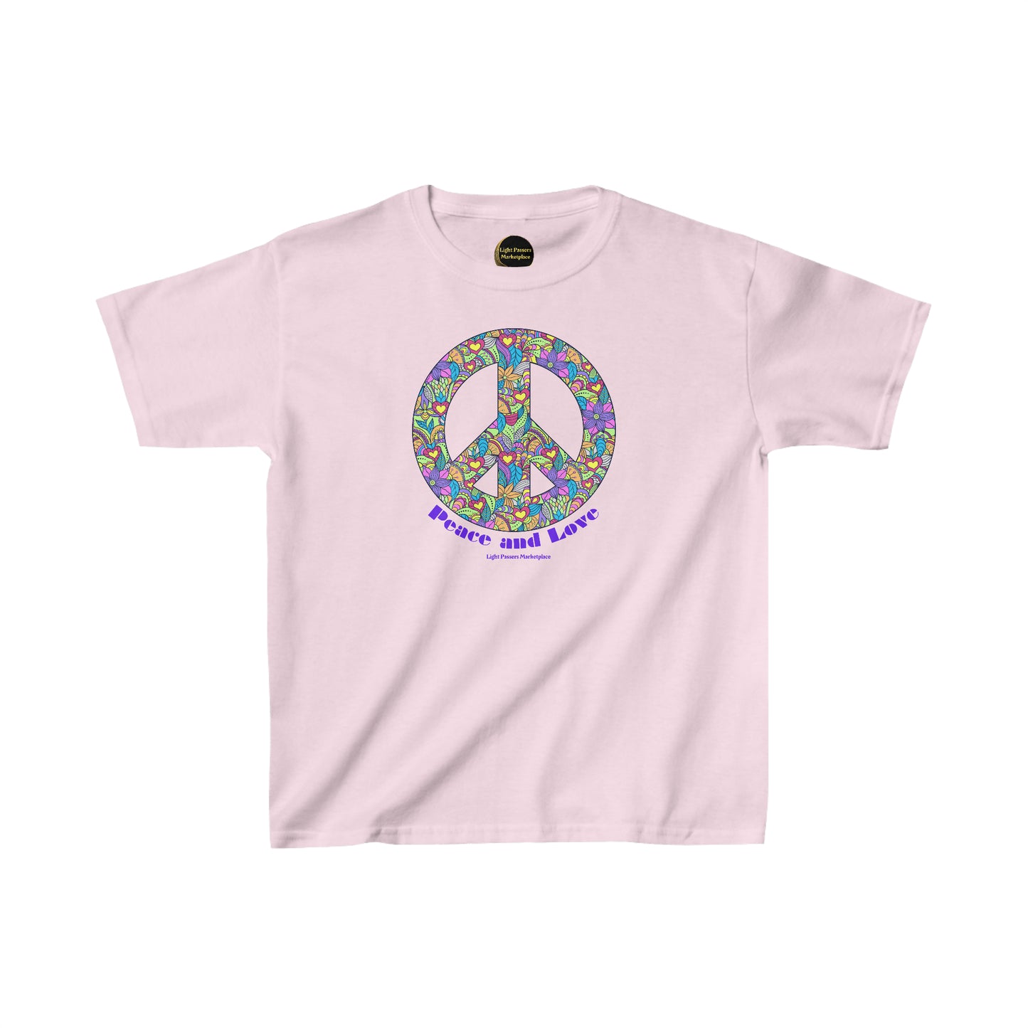 Light Passers Marketplace Flower Peace Sign Youth Cotton T-shirt Simple Messages, Mental Health
