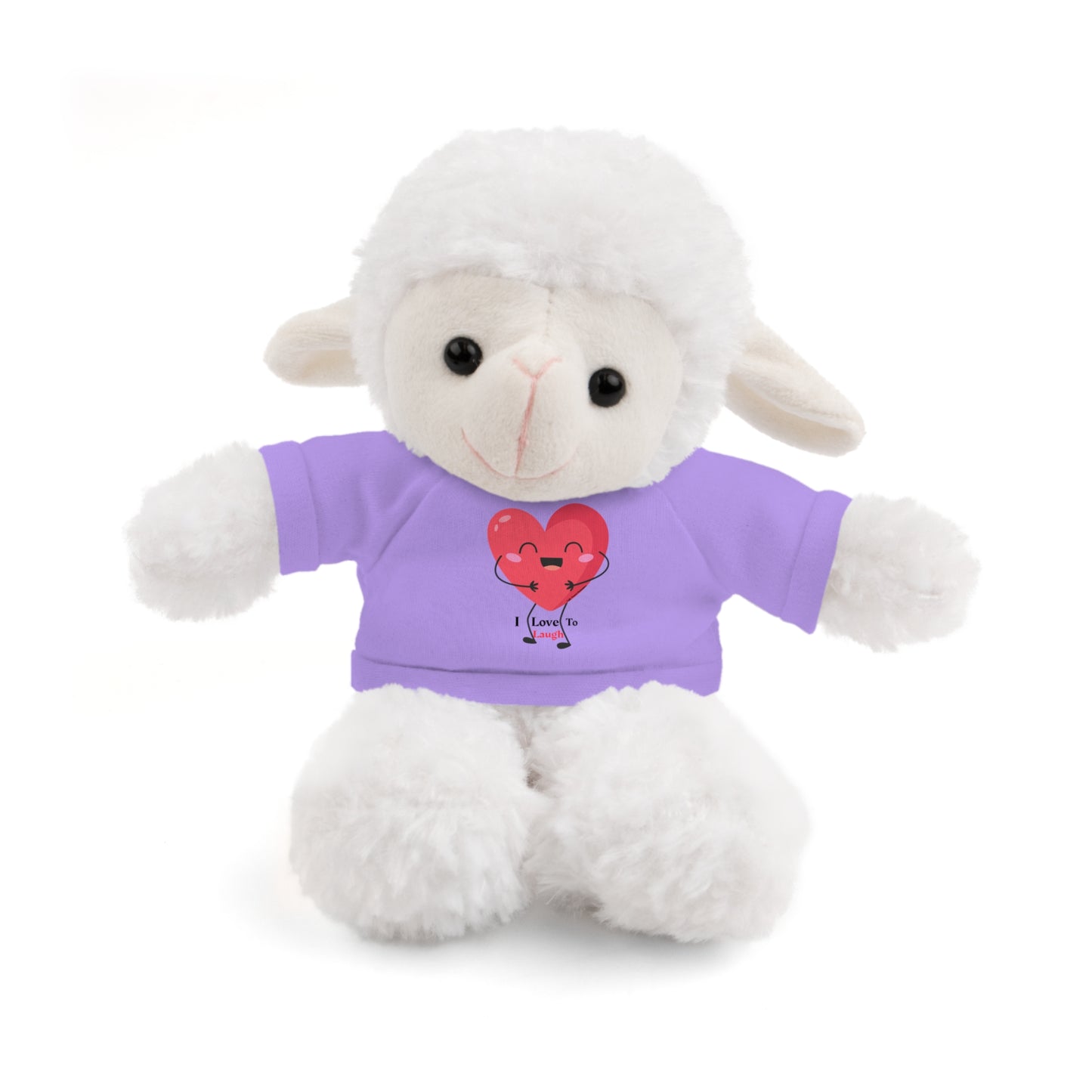 Cool Stuff Stuffies plush toy wearing an I Love to Laugh heart shirt, available in six animal options with a removable customizable T-shirt.