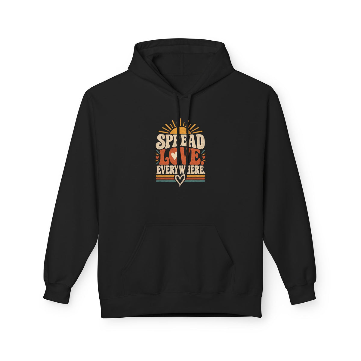 Adult Unisex Spread Love Everywhere Hoodie — Retro Sun Heart Graphic