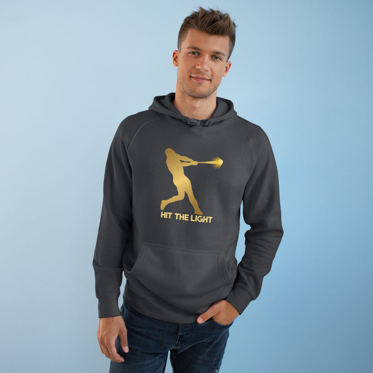 Adult Unisex Baseball Hoodie — 'Hit the Light' Male Batter Silhouette Pullover