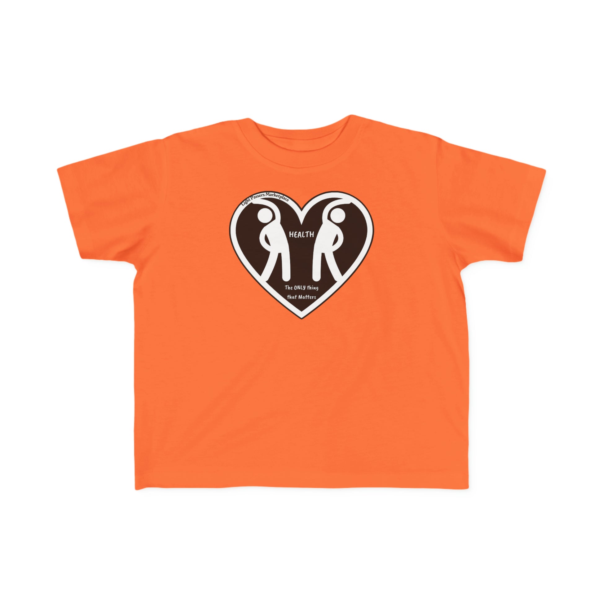 A toddler's tee featuring a heart logo with two people, soft 100% combed cotton, durable print, tear-away label, and a classic fit.