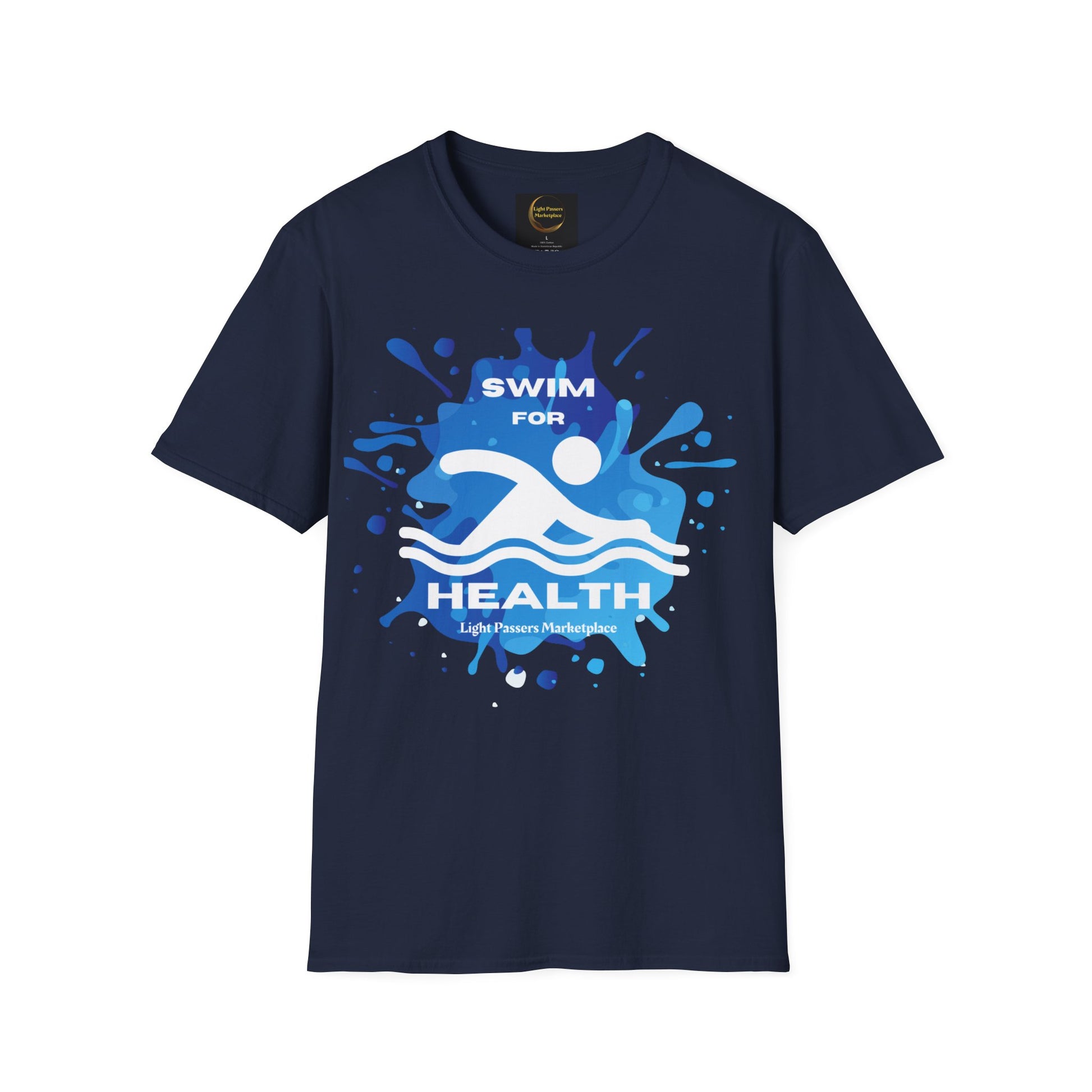 A blue unisex t-shirt featuring a graphic logo design on a soft 100% ring-spun cotton fabric. Classic fit with crew neckline and tear-away label for comfort. Ethically made by Gildan.