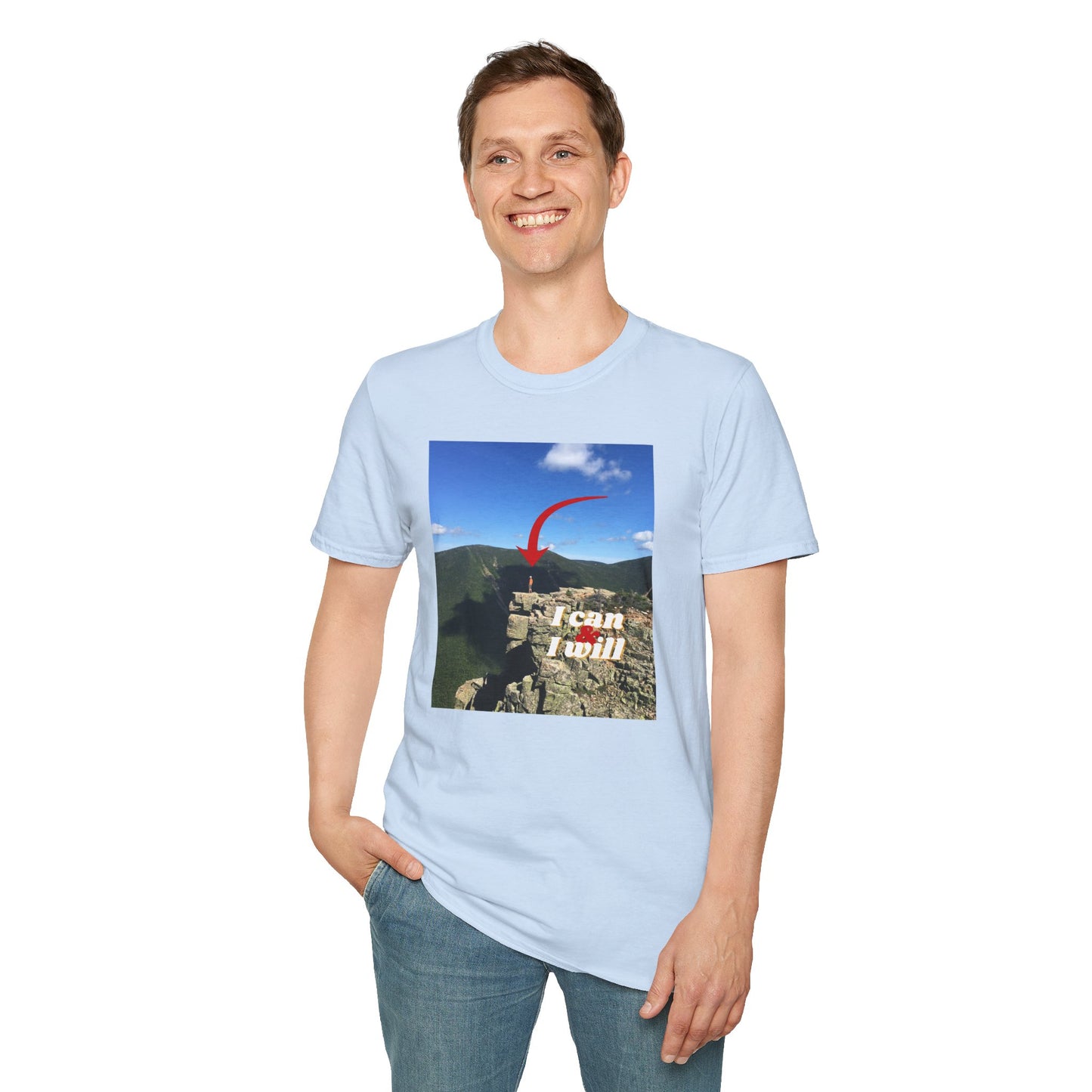 I Can, I Will Adult Unisex T-Shirt — Motivational Arrow Mountain Photo Tee