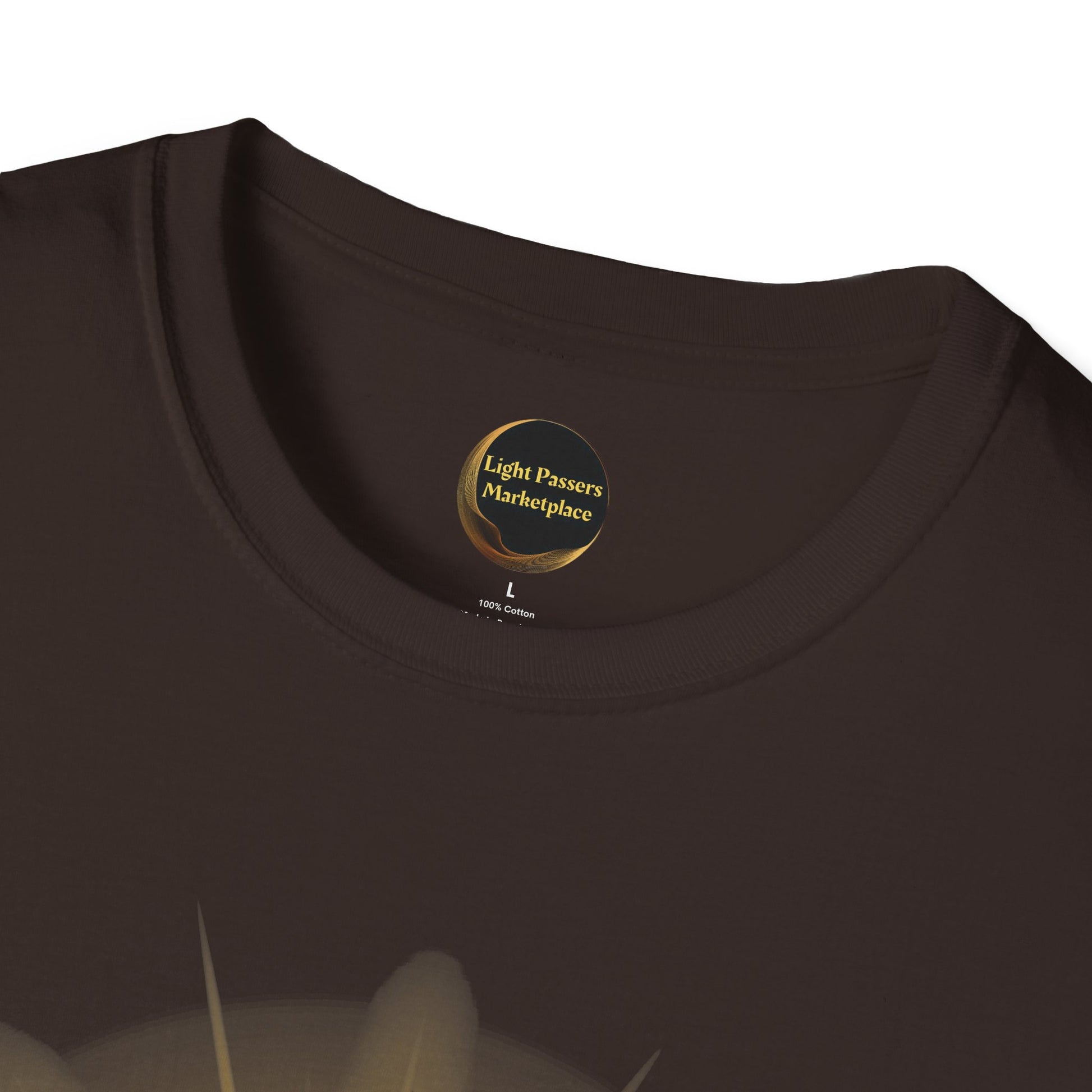 The Light 'we=mc2' Born of the Light Adult Unisex T-Shirt, featuring a close-up of its unique science-inspired logo design.