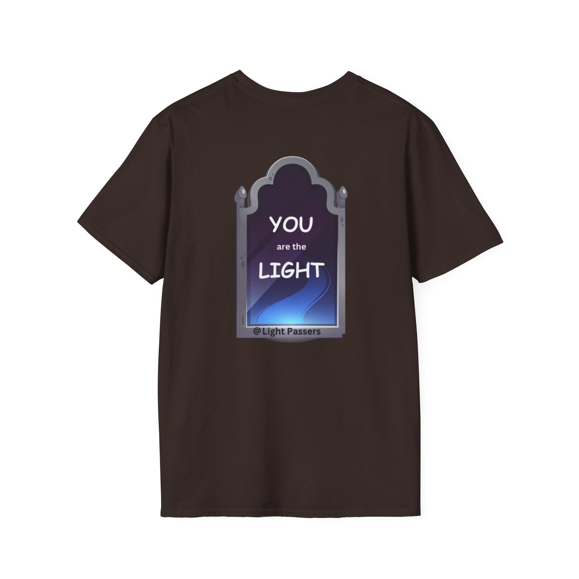 Unisex heavy cotton tee with You are the Light mirror back LP logo on the front. Smooth surface for vivid printing, no side seams, tape on shoulders for durability. Classic fit, 100% cotton.