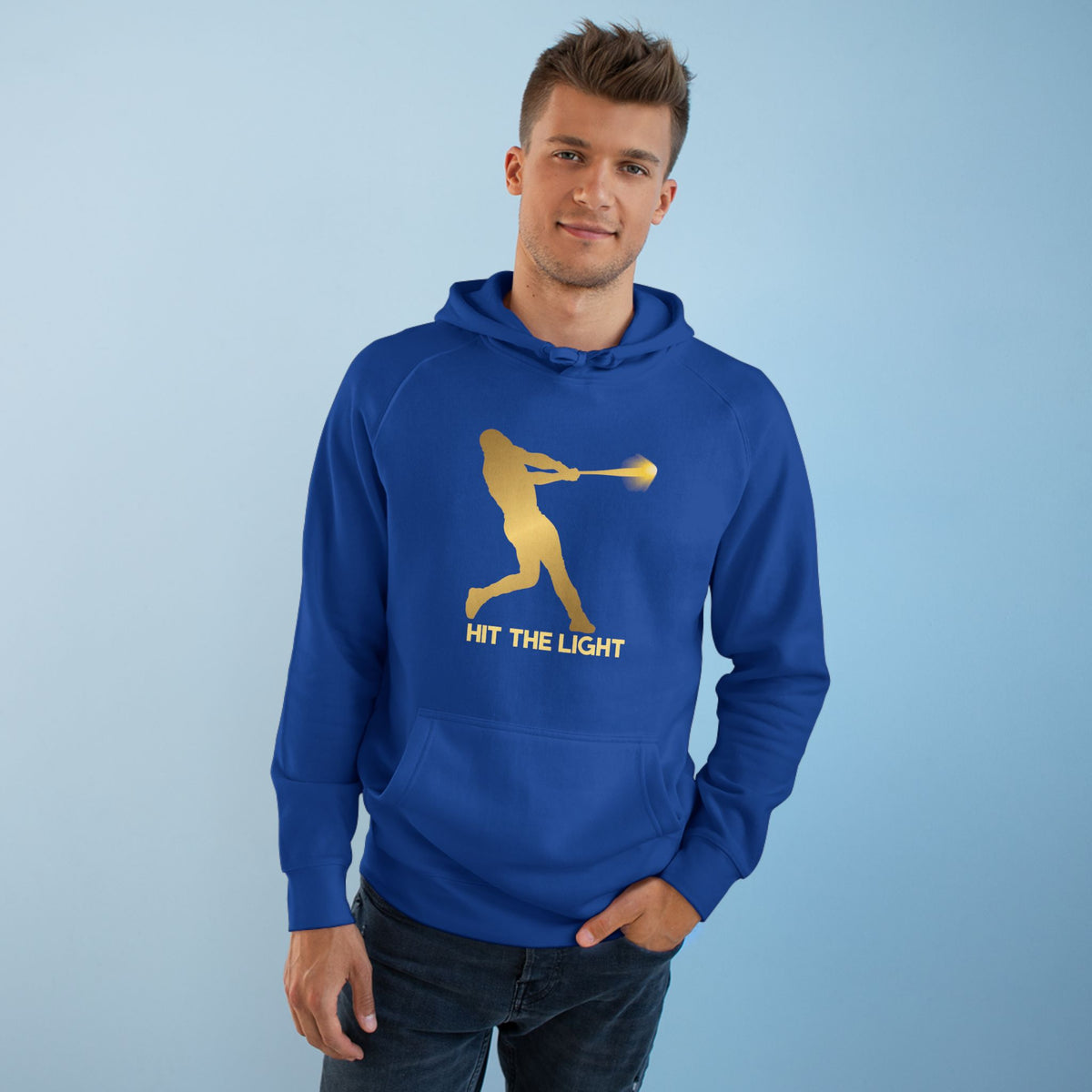 Adult Unisex Baseball Hoodie — 'Hit the Light' Male Batter Silhouette Pullover