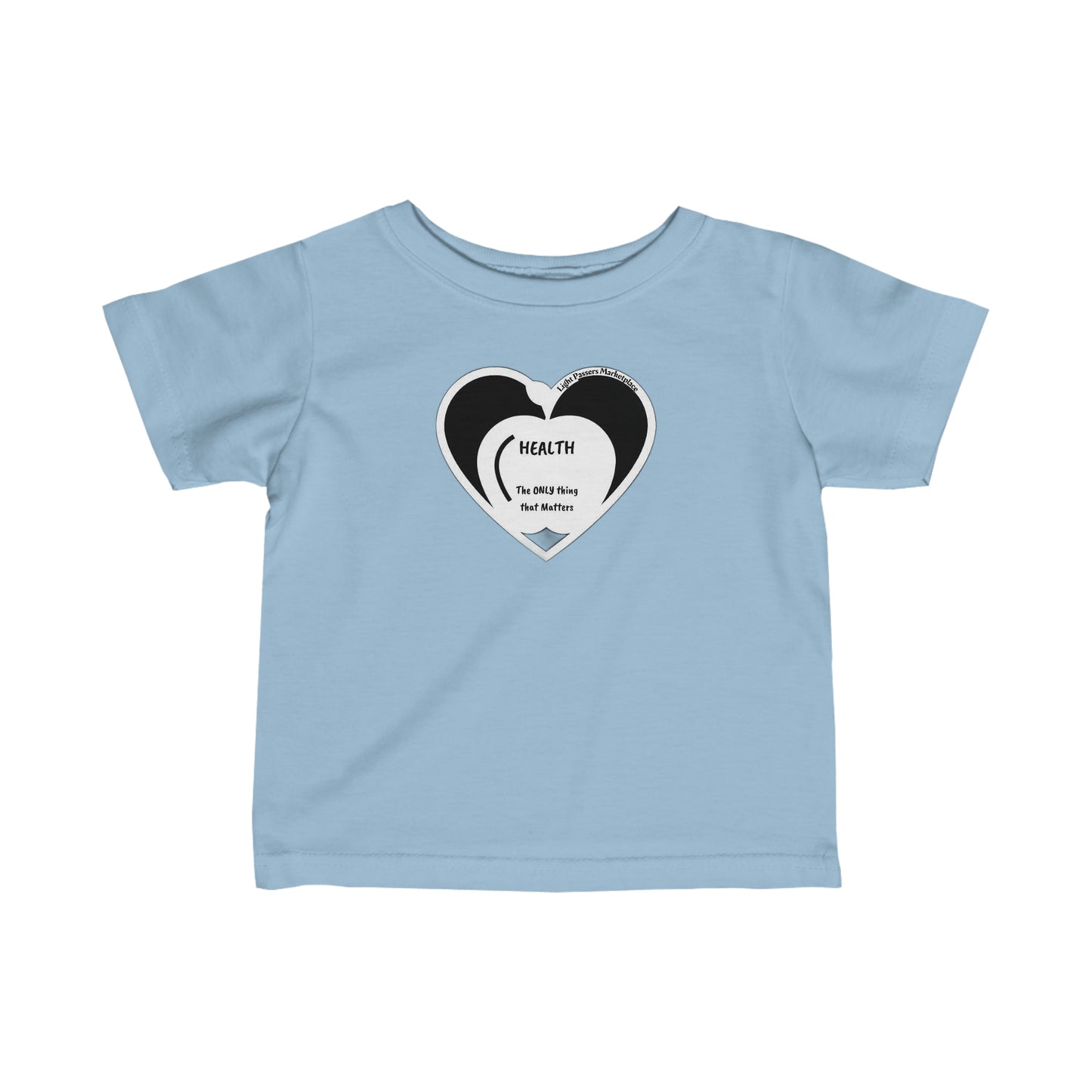 Infant fine jersey tee with heart design, ribbed knitting, and taped shoulders for comfort and durability. 100% Combed ringspun cotton, light fabric, classic fit. Apple Health Infant T-shirts Baby.