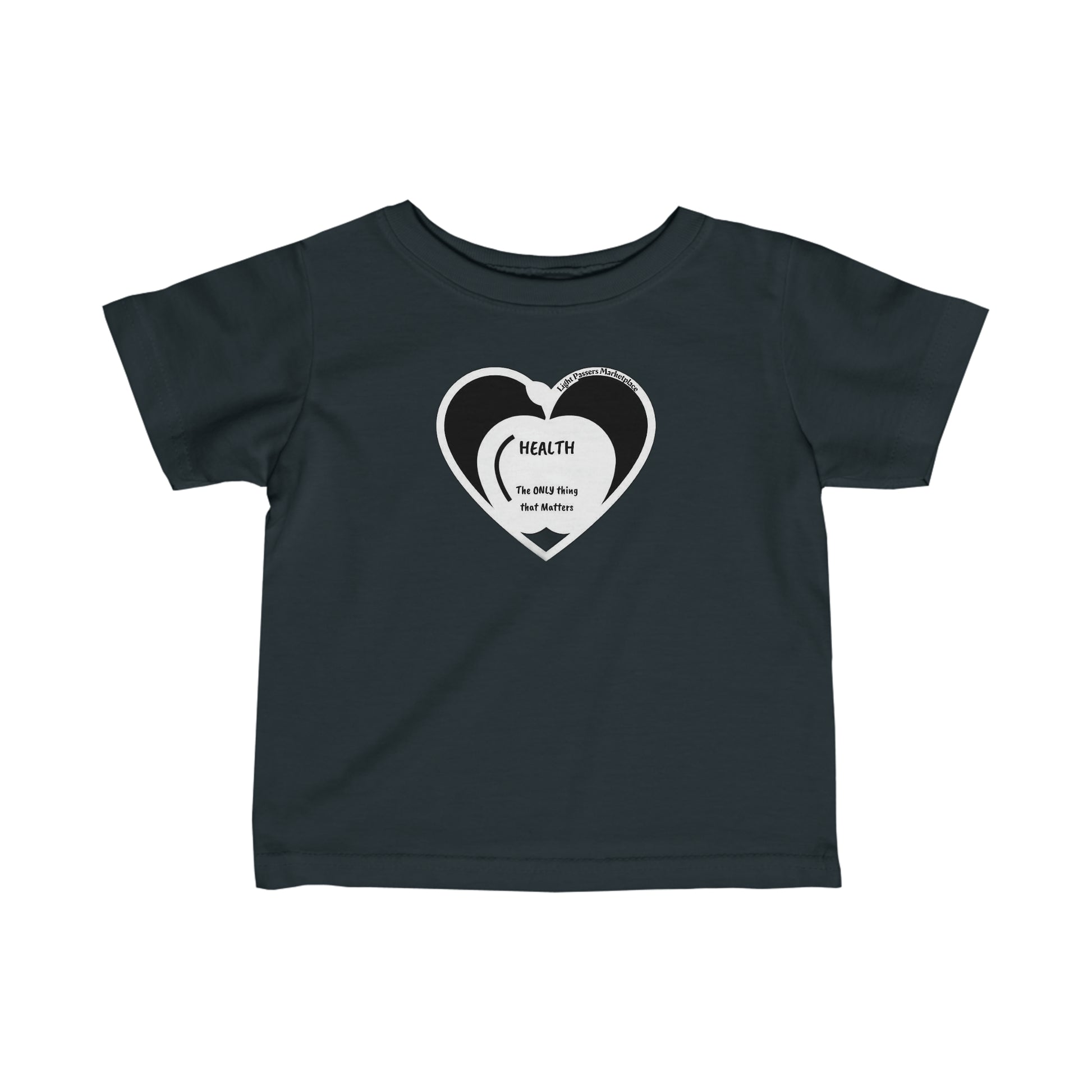Infant fine jersey tee with heart graphic, side seams, ribbed knitting, and taped shoulders for durability and comfort. Apple Health Infant T-shirts Baby.