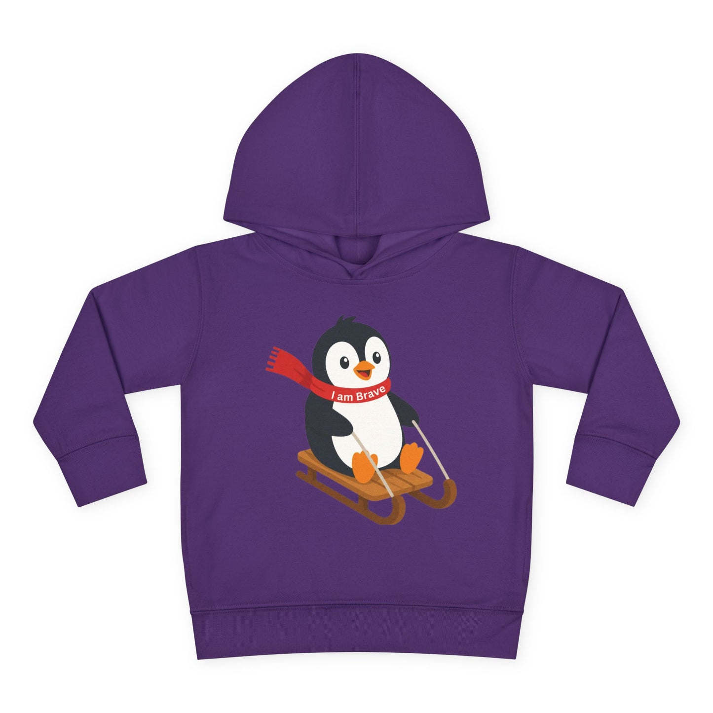 Toddler I am Brave red scarf Penguin Hoodie – Cute Sledding Penguin Pullover for Kids