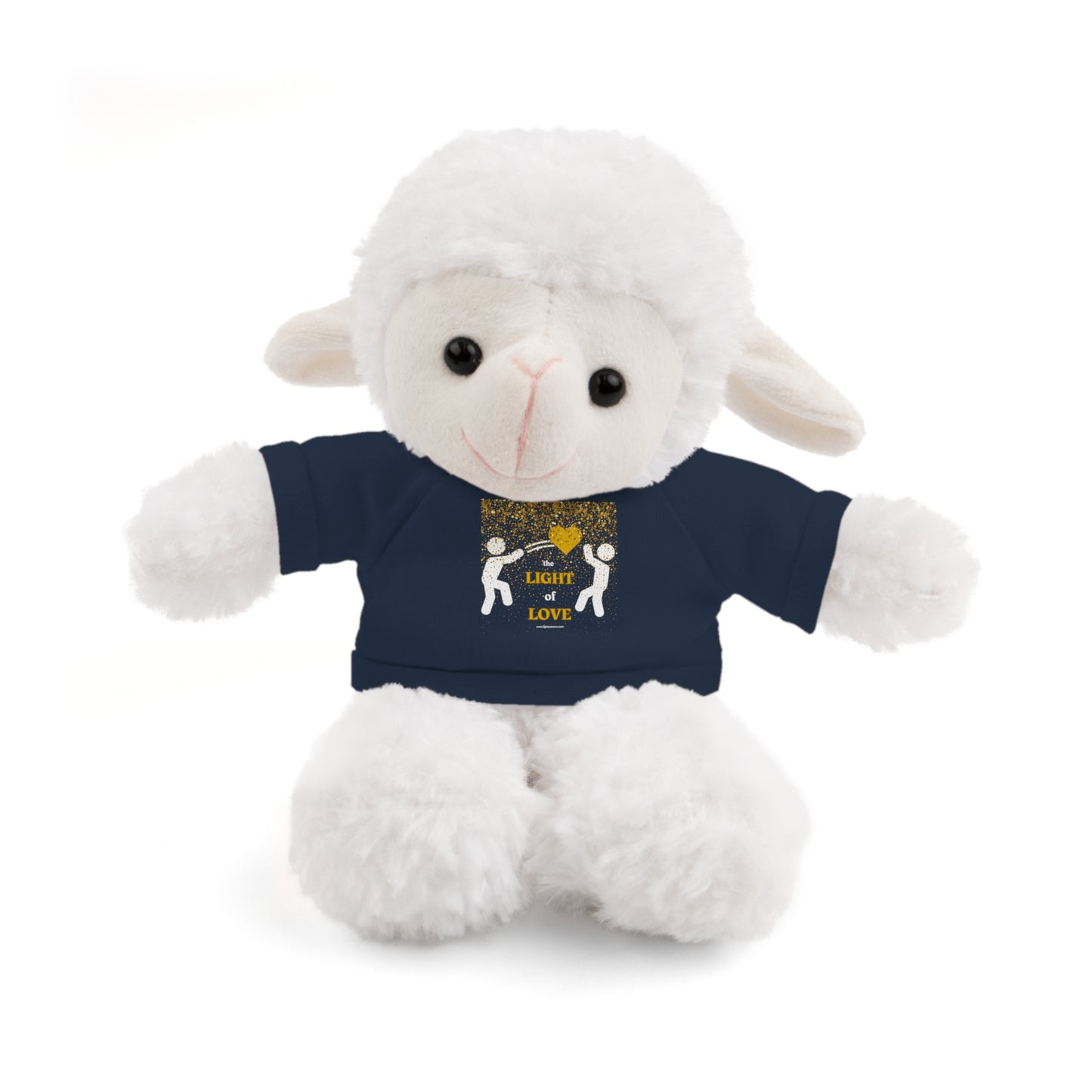 Toss the Light of Love Gold Heart 6 animals 8 Tall Cool Stuff Stuffies: a plush toy wearing a customizable t-shirt, featuring fluffy texture and detailed facial features.