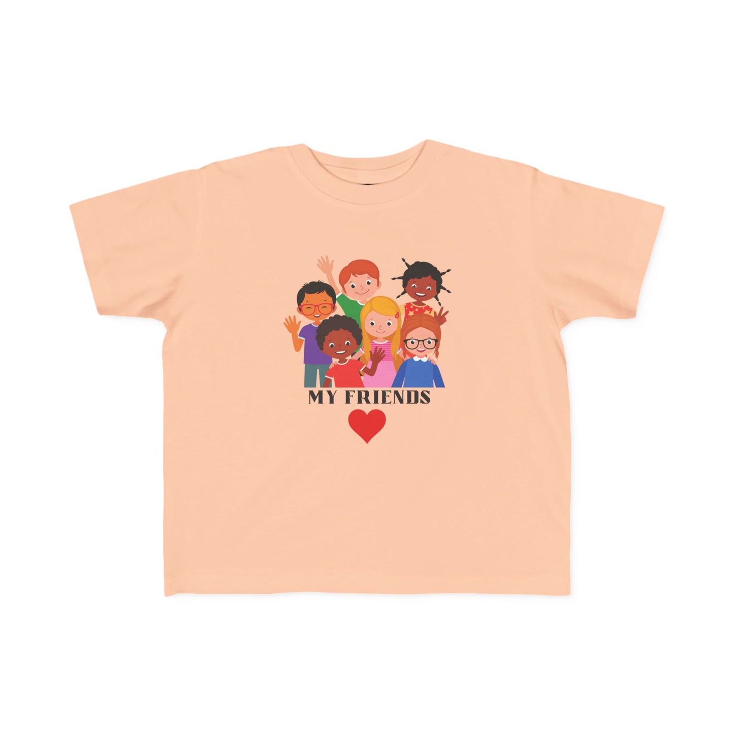 Love and Peace Toddler Tee — "My Friends" Diverse Kids Graphic with Heart