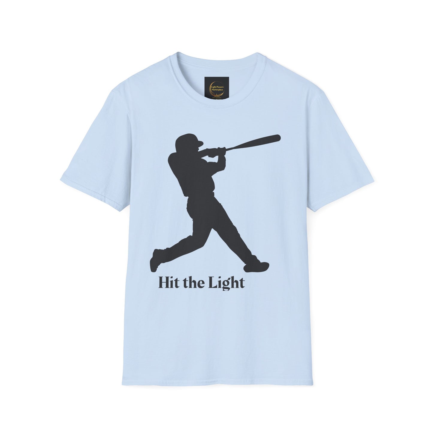 Adult Unisex Male Baseball Batter Silhouette T-Shirt — "Hit the Light" Gold or Black images