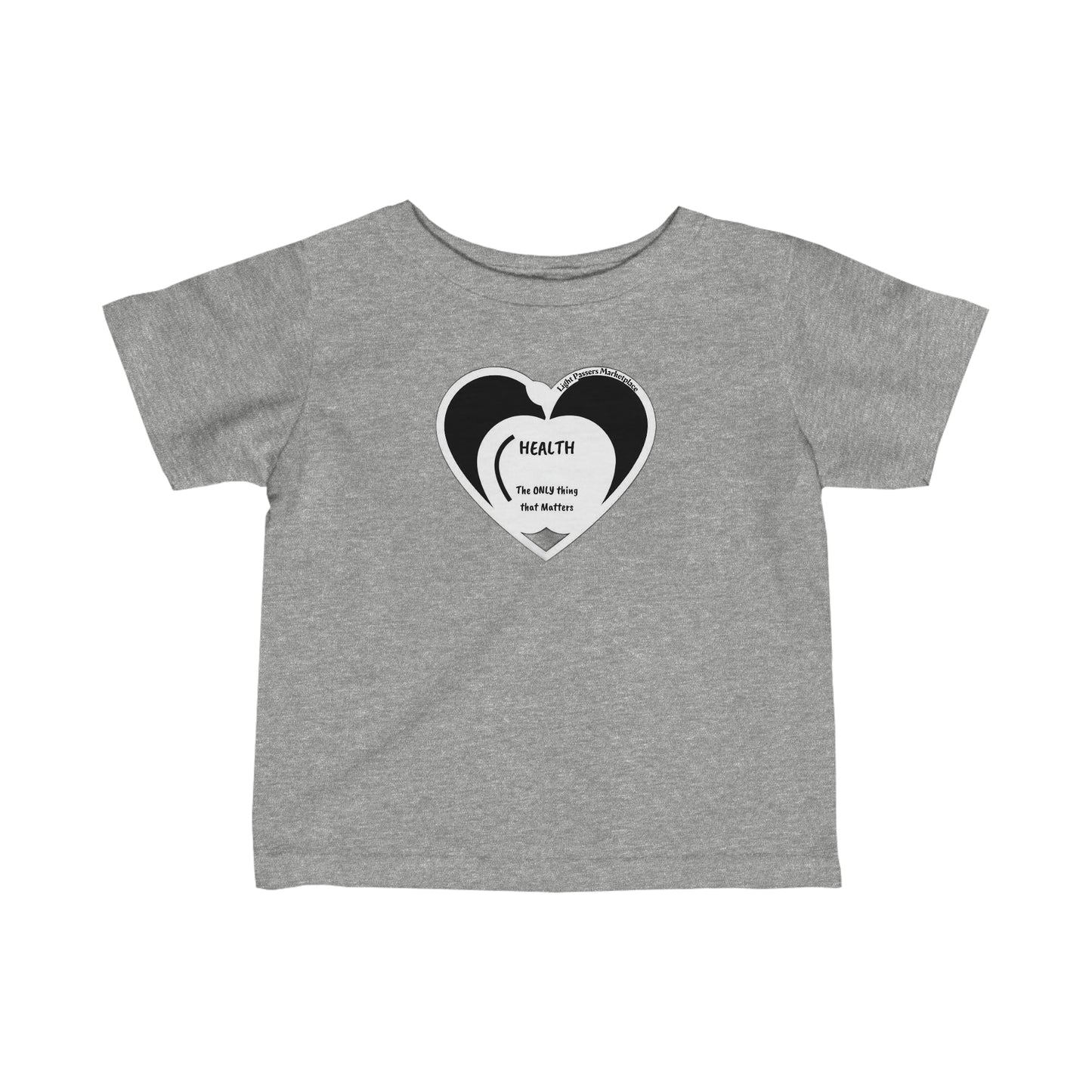 Infant fine jersey tee with heart graphic, side seams, ribbed knitting, and taped shoulders for durability and comfort. 100% Combed ringspun cotton, light fabric, classic fit. Apple Health Infant T-shirts Baby.