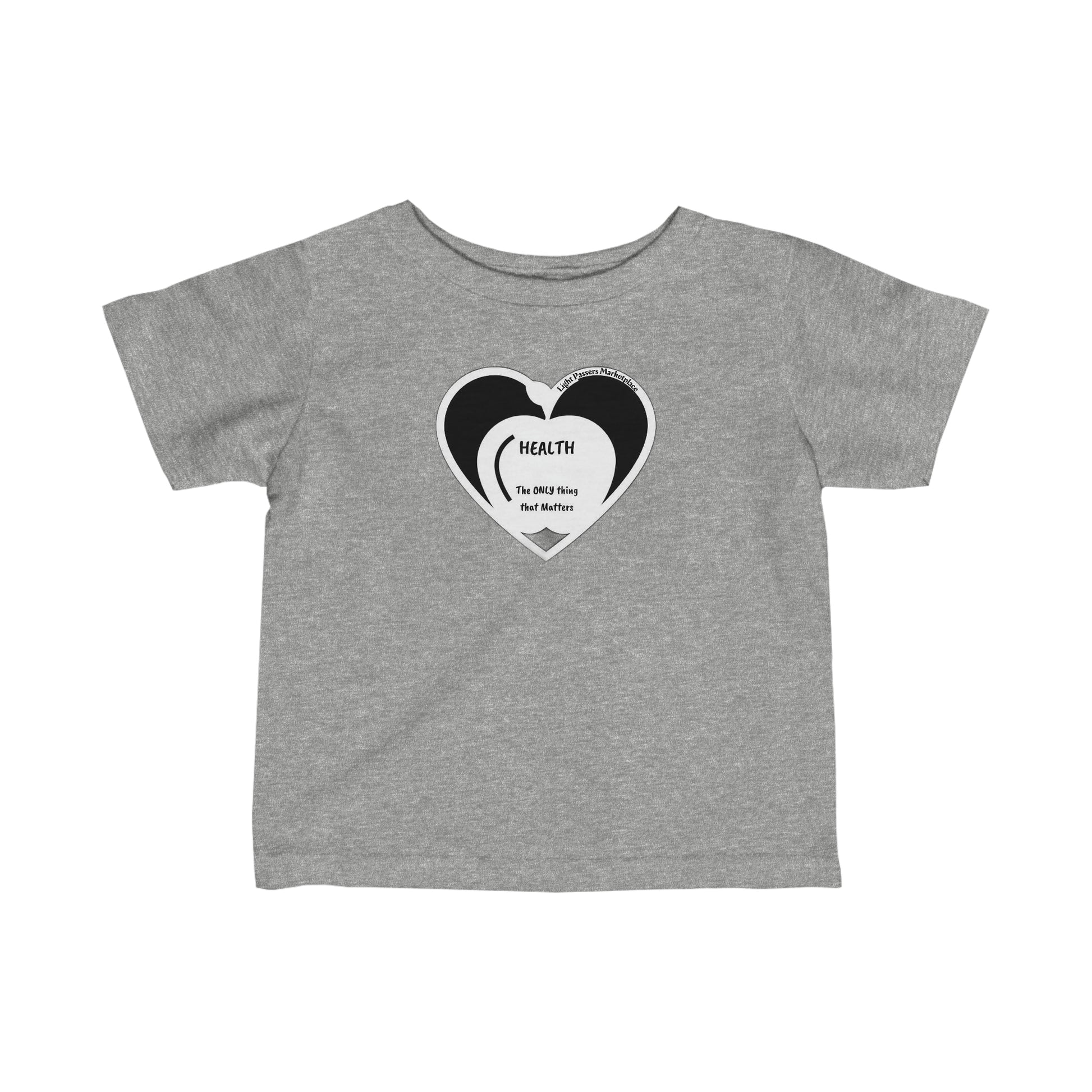 Infant fine jersey tee with heart graphic, side seams, ribbed knitting, and taped shoulders for durability and comfort. 100% Combed ringspun cotton, light fabric, classic fit. Apple Health Infant T-shirts Baby.