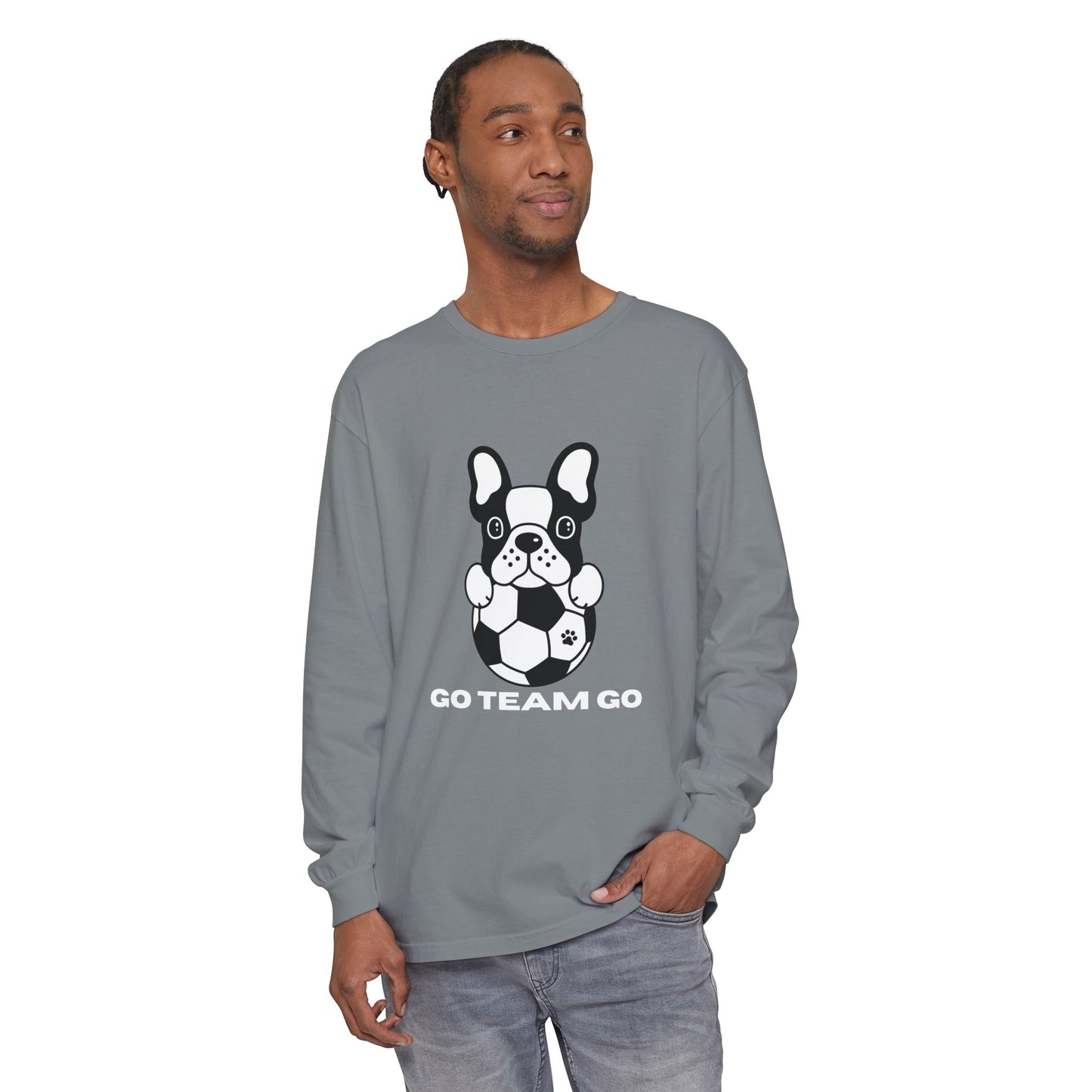 Teams Soccer Dog Adult Unisex Garment-dyed Long Sleeve T-shirt