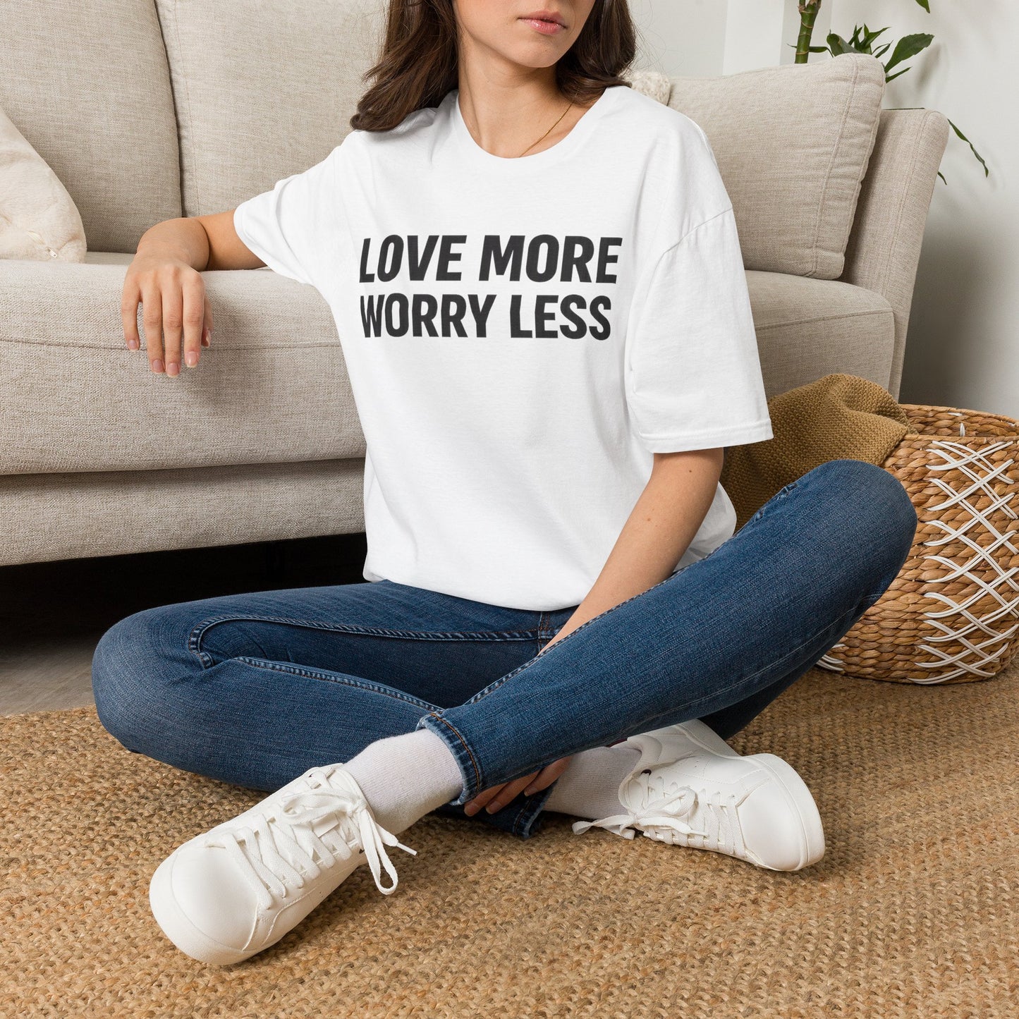 Love More Worry Less Adult Unisex T-Shirt — Positive Message Tee for Everyday Comfort