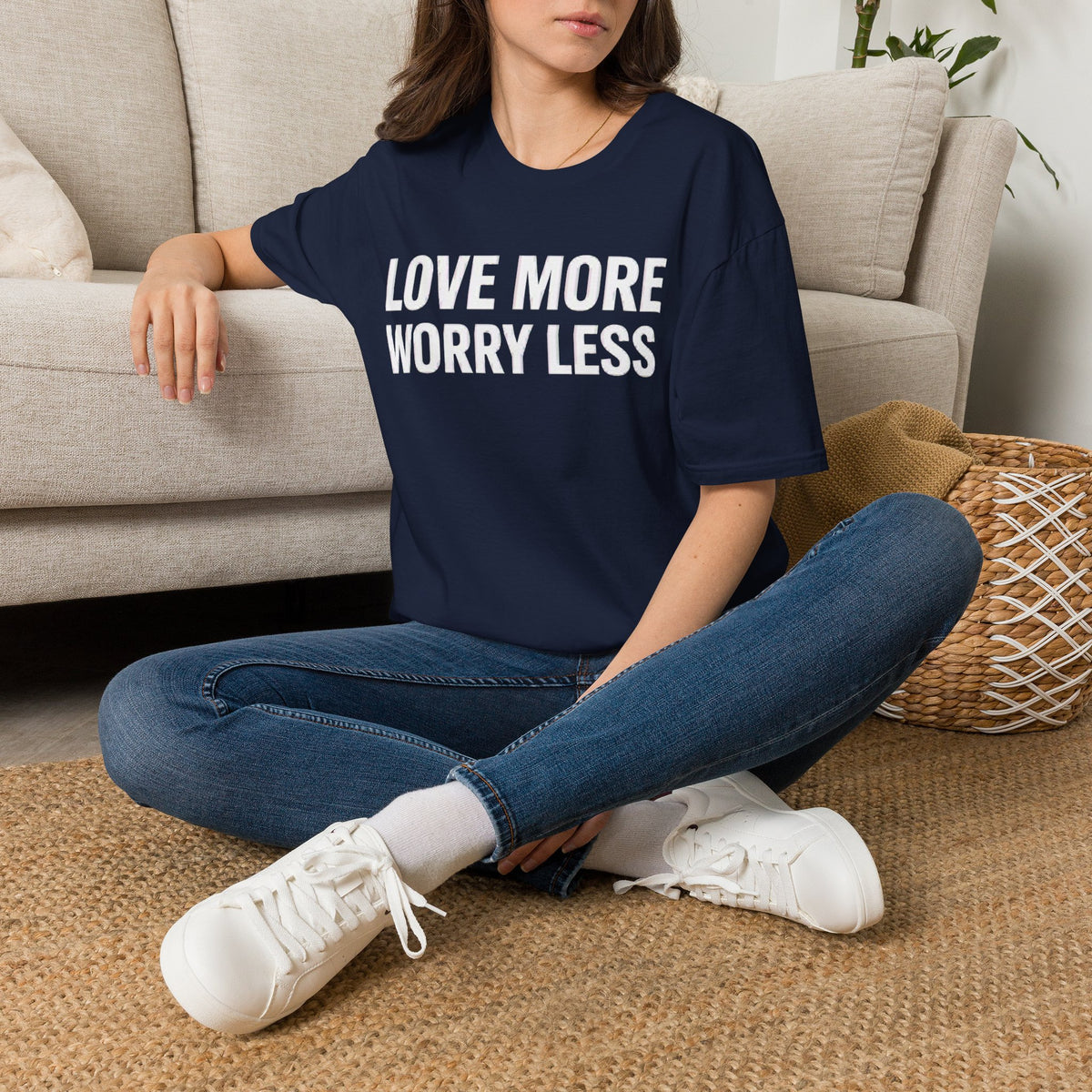 Love More Worry Less Adult Unisex T-Shirt — Positive Message Tee for Everyday Comfort