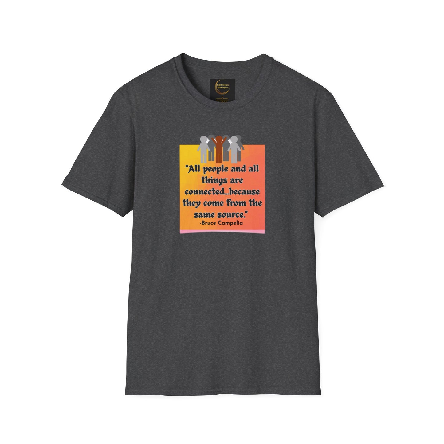 Light Passers Marketplace All People are connected orange plaque Unisex Soft Cotton T-shirt Inspirational Messages, Simple Messages, Mental Health, Diversity