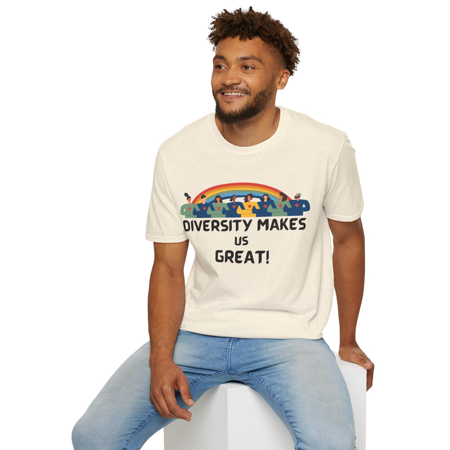Diversity Makes Us Great Adult Unisex T-Shirt yellow or black letters— Inclusive Rainbow Community Tee