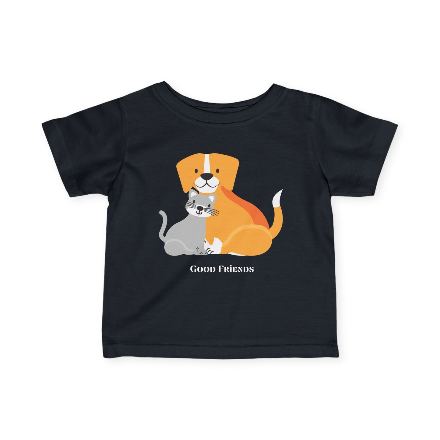 Infant Tee — Cute Dog & Cat "Good Friends" Baby Shirt