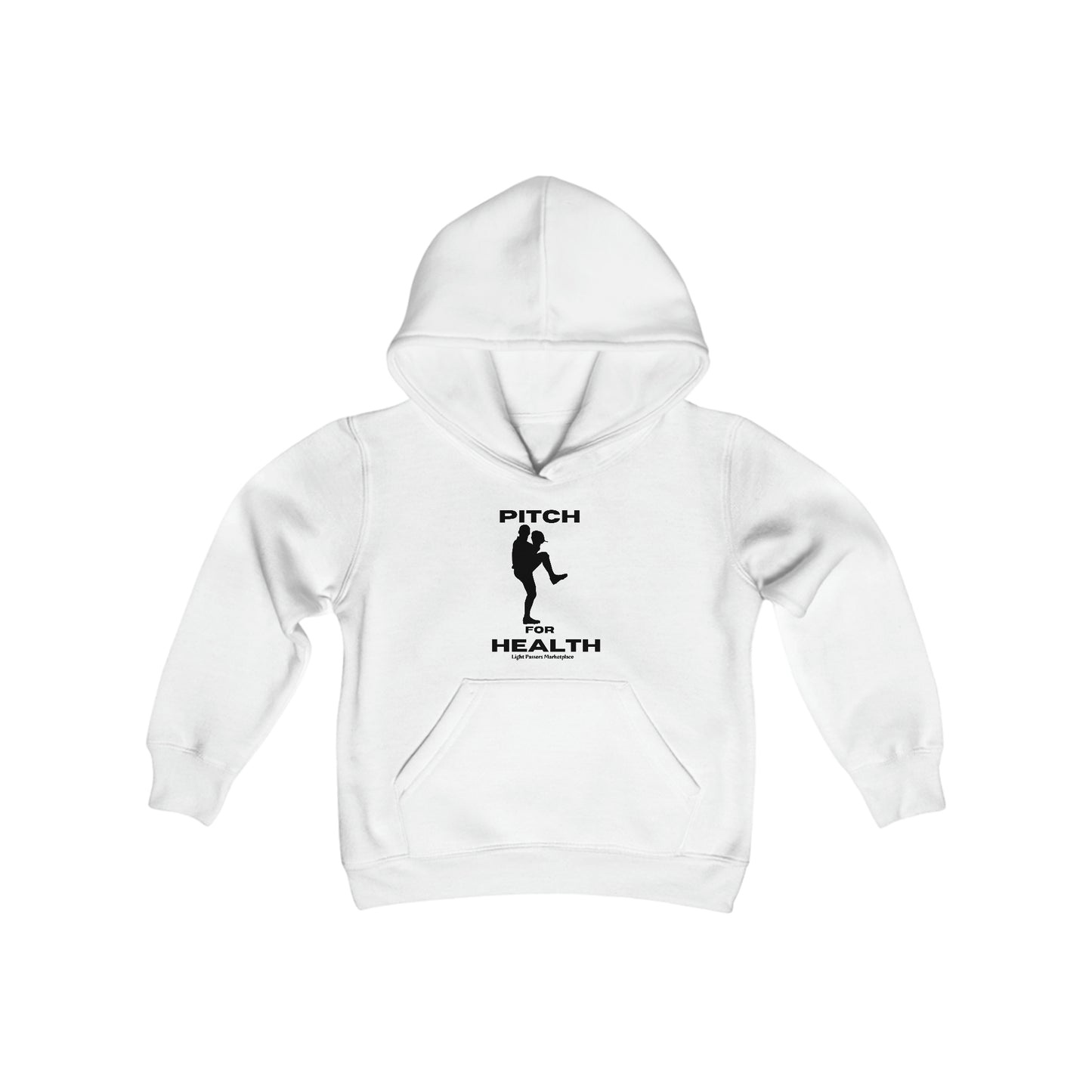 A youth blend hooded sweatshirt featuring a kangaroo pocket, made of soft fleece (50% cotton, 50% polyester). Reinforced neck with twill taping for durability. Regular fit, ideal for printing.