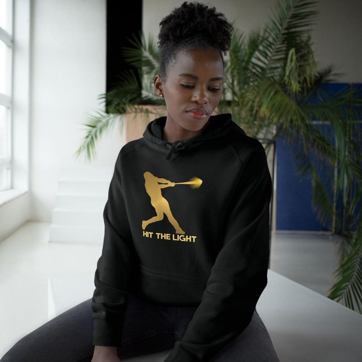 Adult Unisex Baseball Hoodie — 'Hit the Light' Male Batter Silhouette Pullover