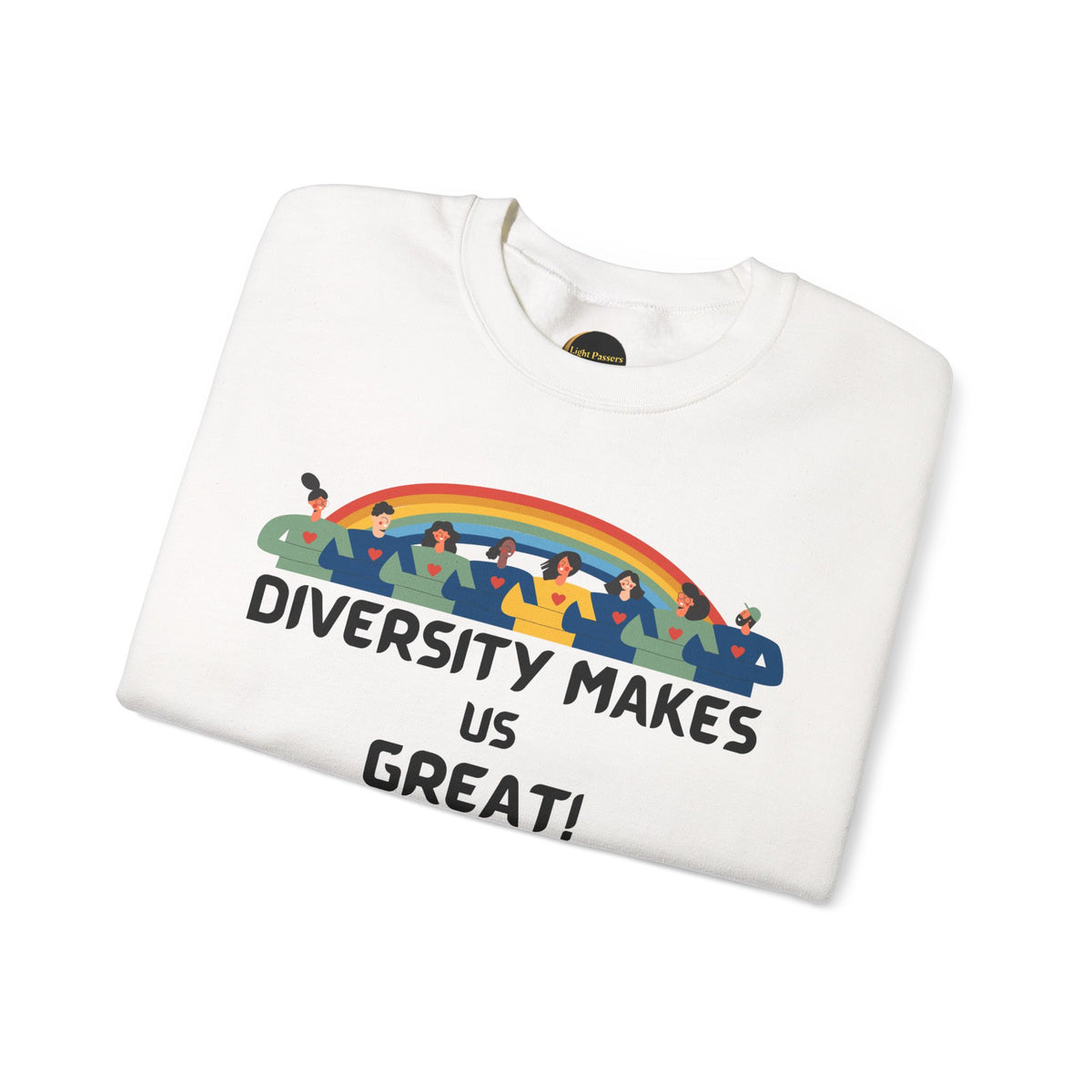 Diversity Makes Us Great Adult Unisex Crew Neck Sweatshirt — Inclusive Rainbow Crewneck Yellow or Black Letters