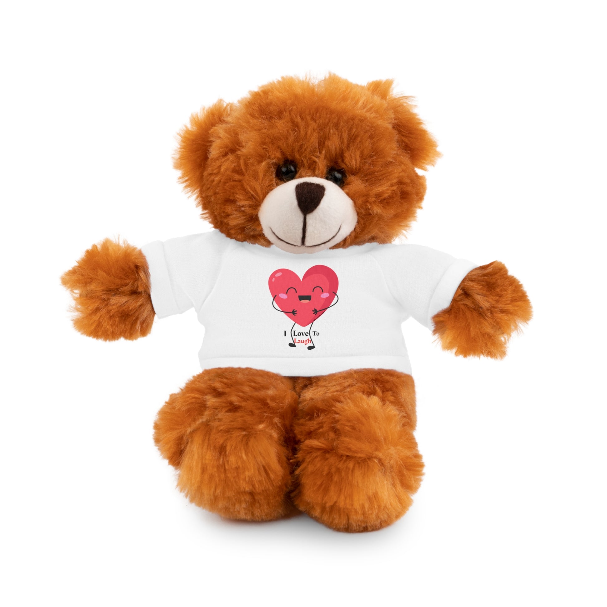 Stuffed bear wearing a removable I Love to Laugh shirt, part of the Cool Stuff Stuffies collection, customizable and perfect for gifting.