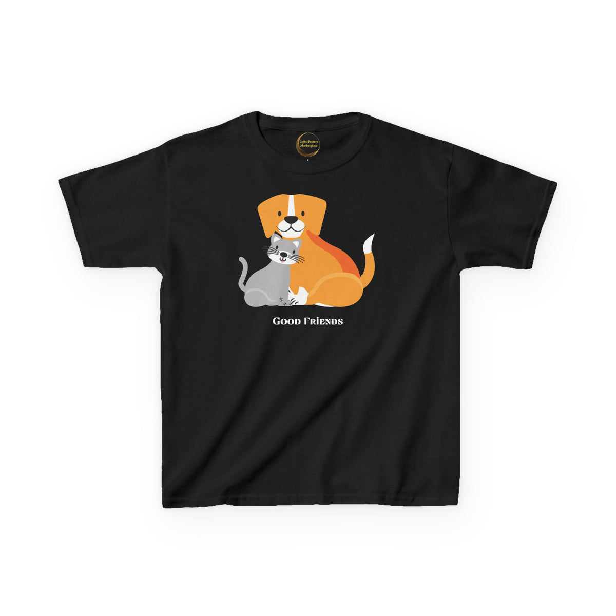 Kids T‑Shirt — "Good Friends" Dog & Cat Cute Graphic Tee for Children