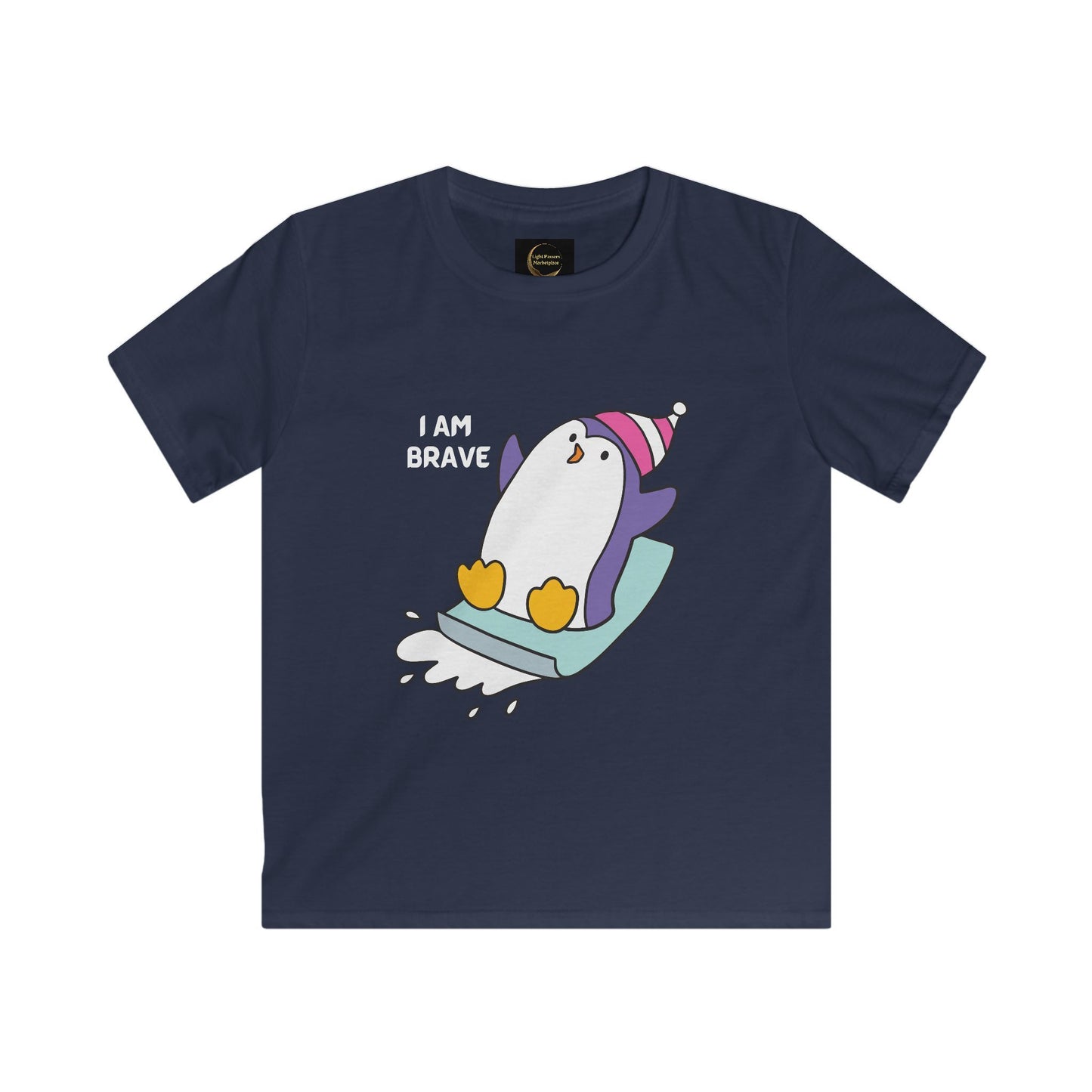 Youth Kids Penguin Tee - 'I AM BRAVE' Cute Cartoon Penguin T-Shirt for Children Dark Colors