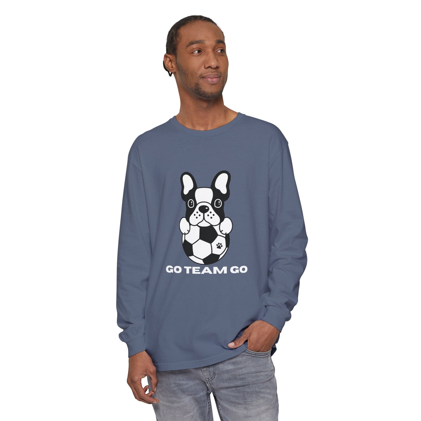 Teams Soccer Dog Adult Unisex Garment-dyed Long Sleeve T-shirt