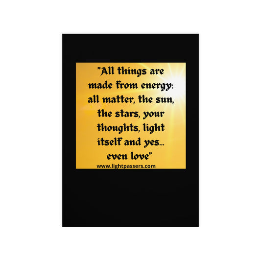 Inspirational 'All Things and People are Made with Energy' Poster, vibrant wall art for home decor, available in various sizes with a matte finish for elegant display.