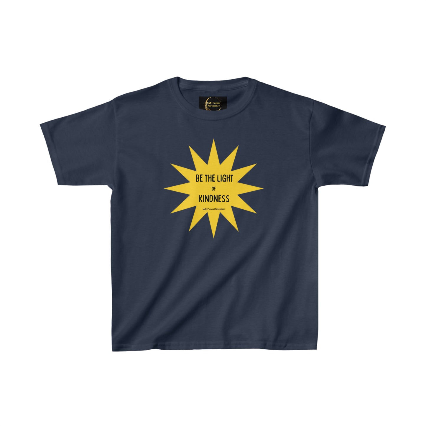 Light Passers Marketplace yellow star Be the Light of Kindness Youth Cotton T-shirt Inspirational Messages, Simple Messages, Mental Health