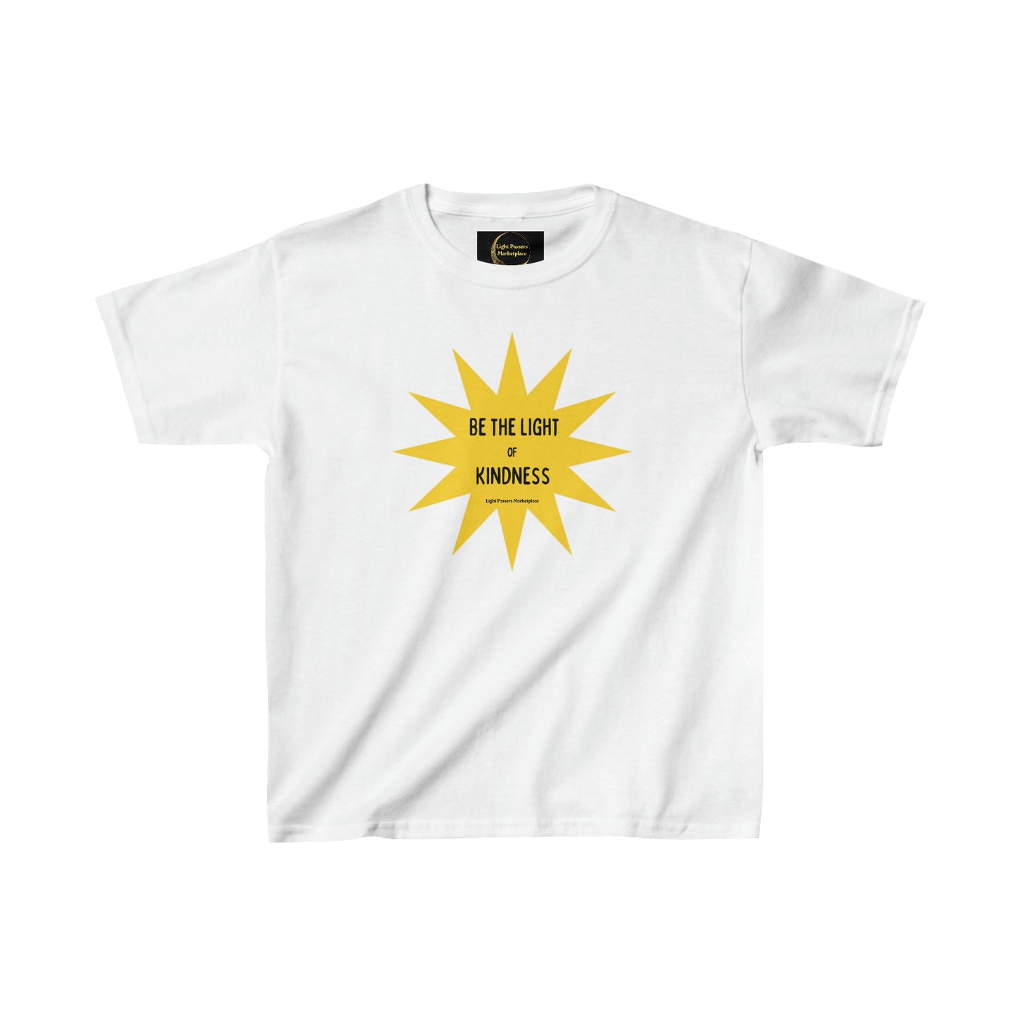 Light Passers Marketplace yellow star Be the Light of Kindness Youth Cotton T-shirt Inspirational Messages, Simple Messages, Mental Health