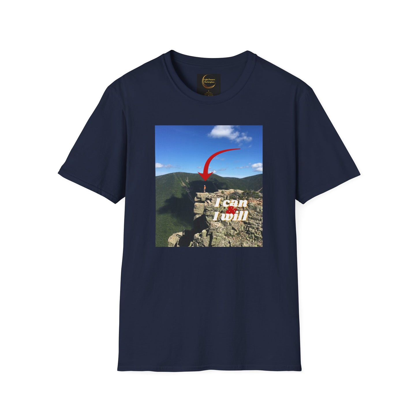 I Can, I Will Adult Unisex T-Shirt — Motivational Arrow Mountain Photo Tee