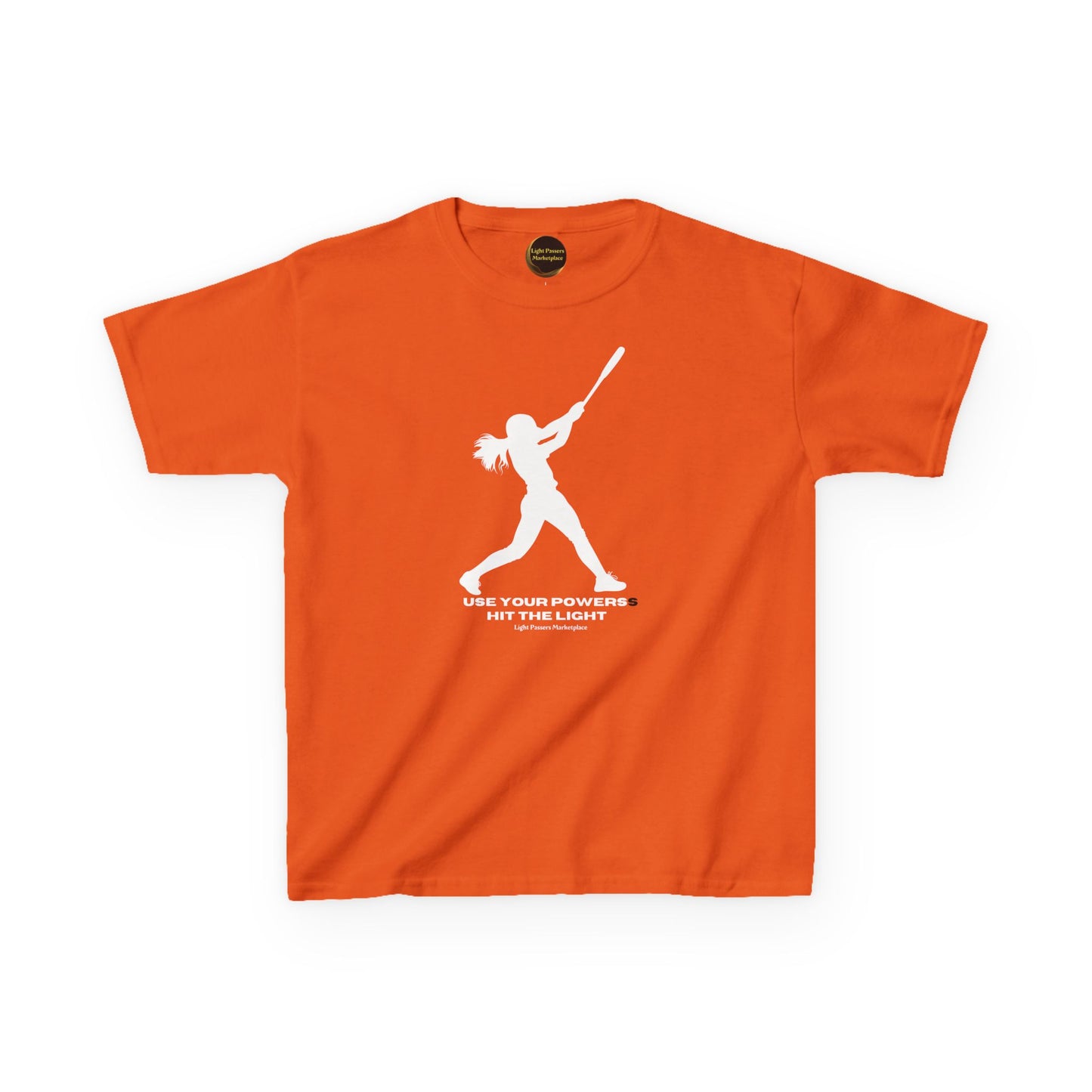Youth Teams Hit the Light T-shirt featuring a batter silhouette, inspirational text, and crafted for durability and comfort with ethically sourced US cotton.