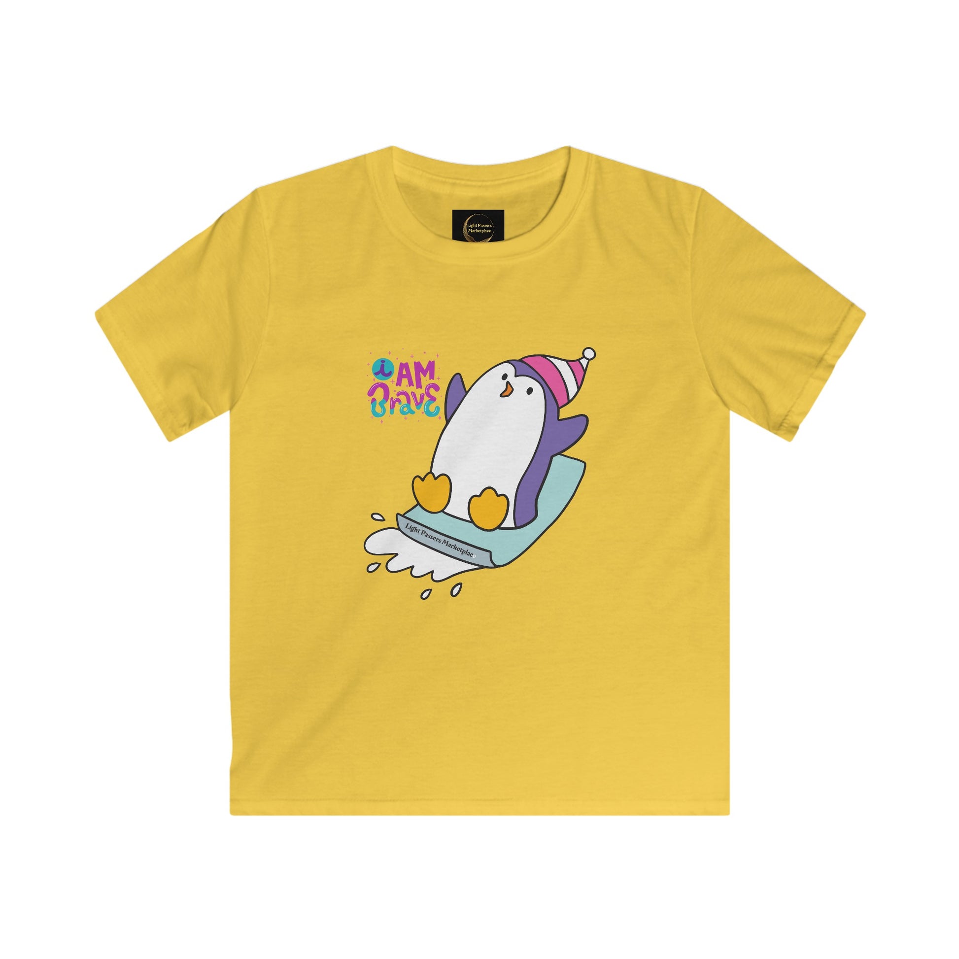 Brave Penguin Youth Soft Tee featuring a cartoon penguin design, ideal for adventurous kids, crafted for comfort and durability, perfect for everyday wear.