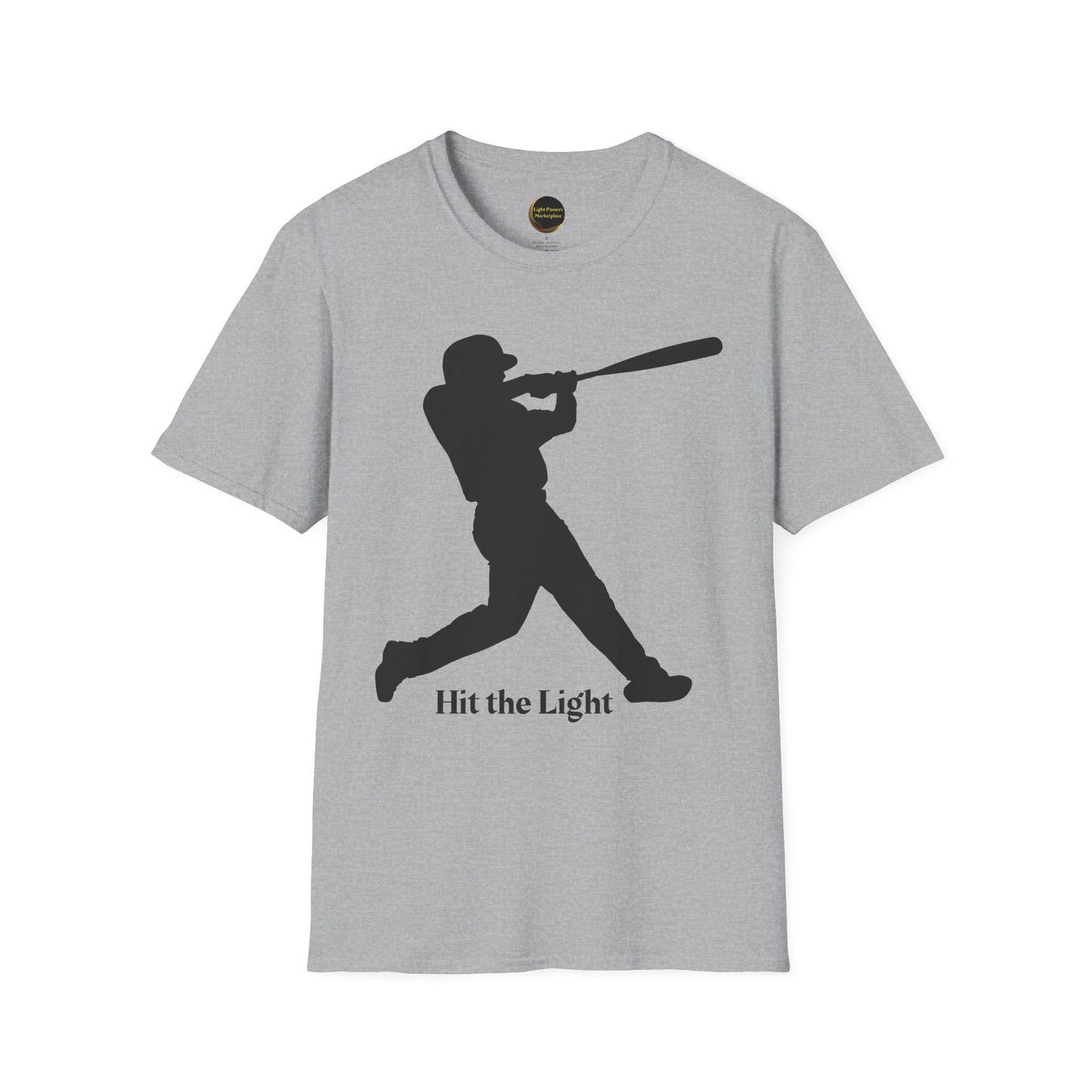 Baseball Batter Silhouette Adult Unisex T‑Shirt — "Hit the Light" white or black images