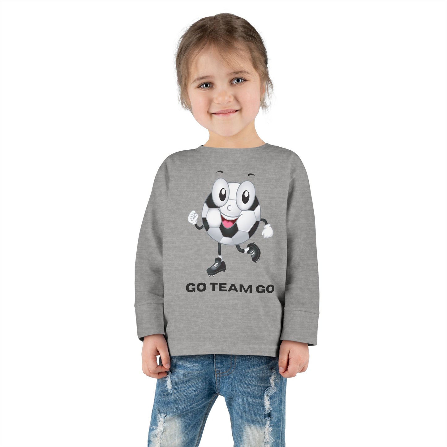 Toddler Long Sleeve Tee — 'Go Team Go' Cute Soccer Ball Kids Shirt