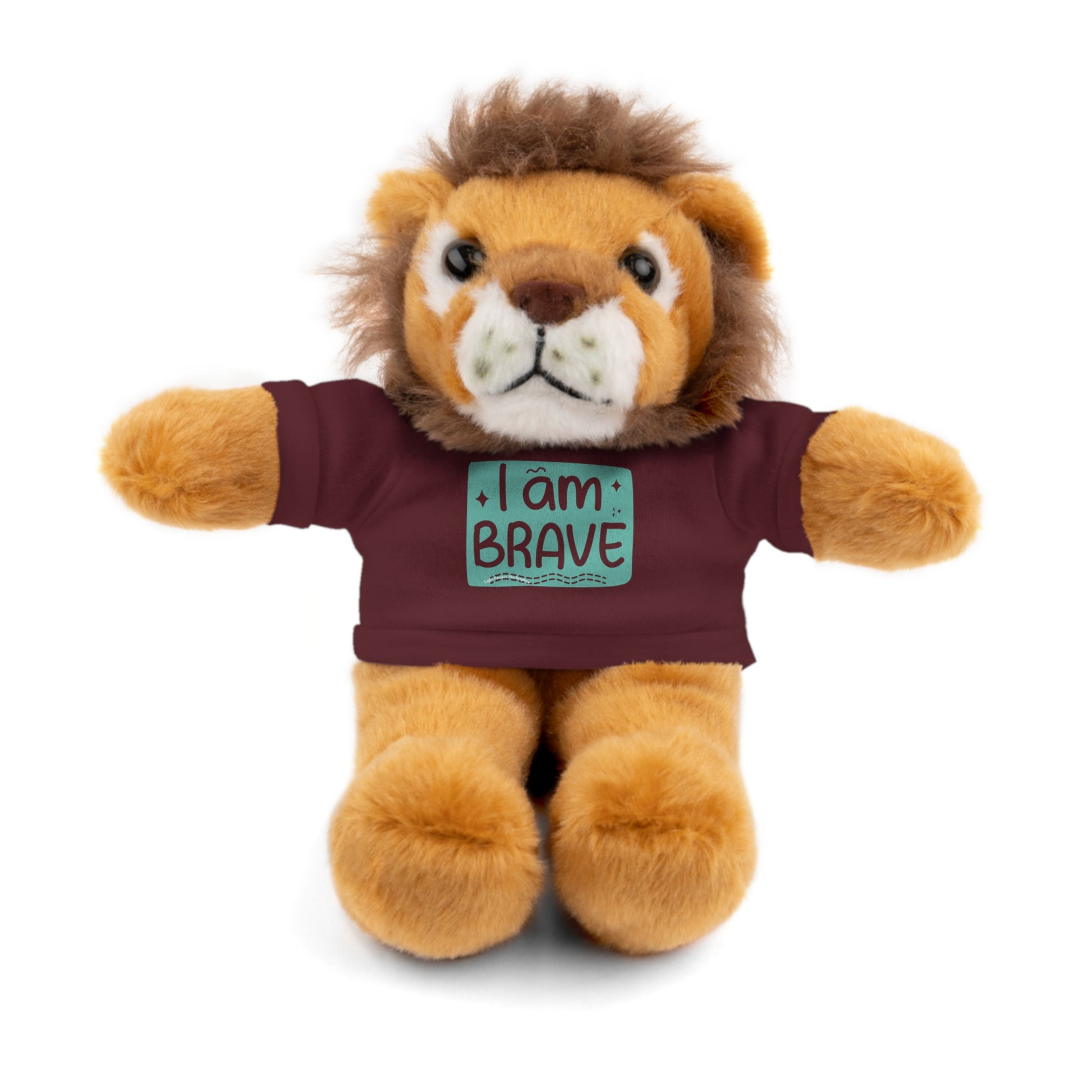 Cool Stuff Stuffies plush toy with customizable I am Brave shirt, featuring a cuddly teddy bear design, part of a six-animal collection.