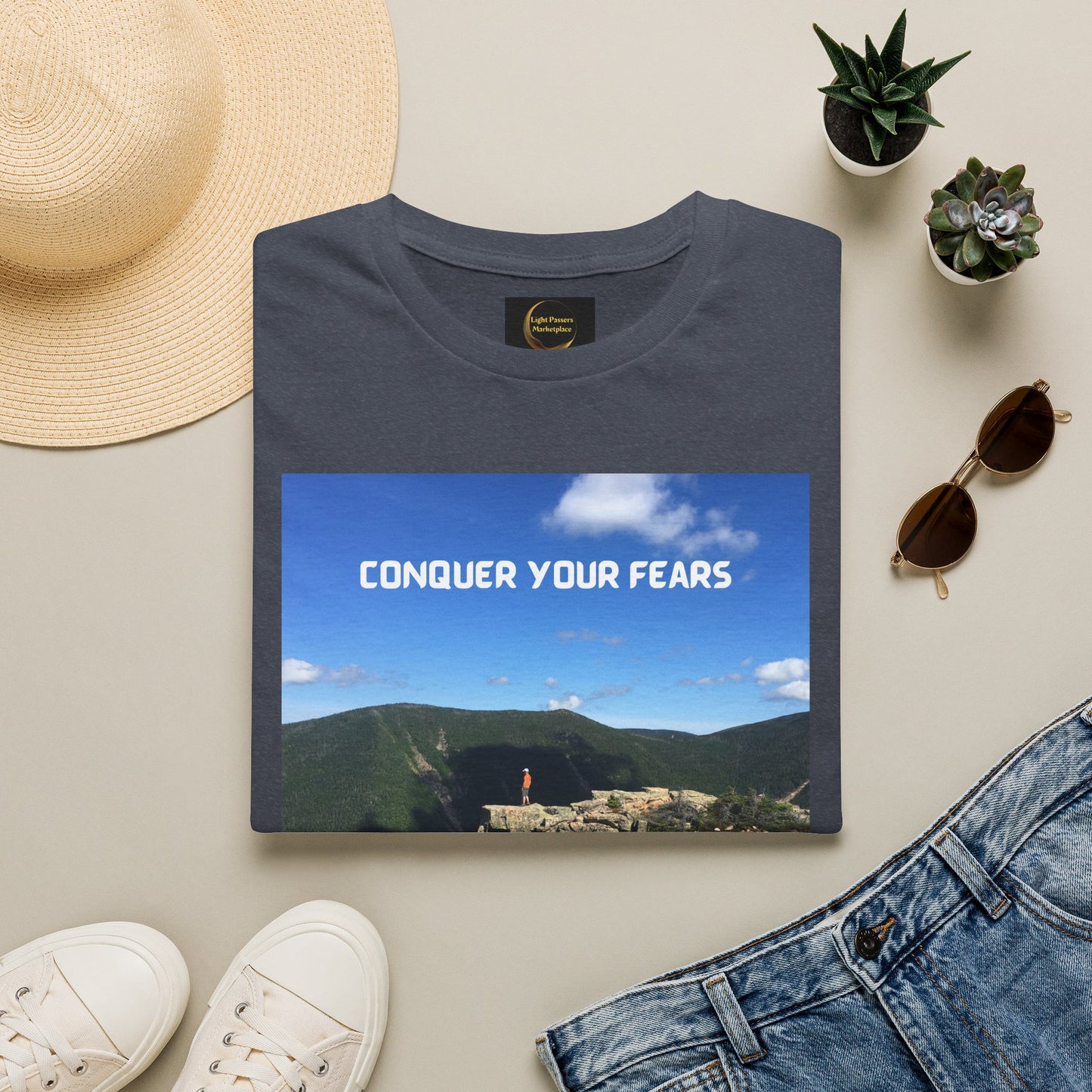 Adult Unisex T-Shirt — "Conquer Your Fears" Scenic Motivational Tee