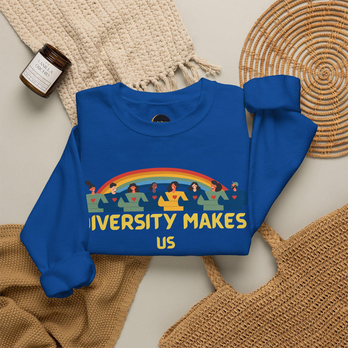 Diversity Makes Us Great Adult Unisex Crew Neck Sweatshirt — Inclusive Rainbow Crewneck Yellow or Black Letters