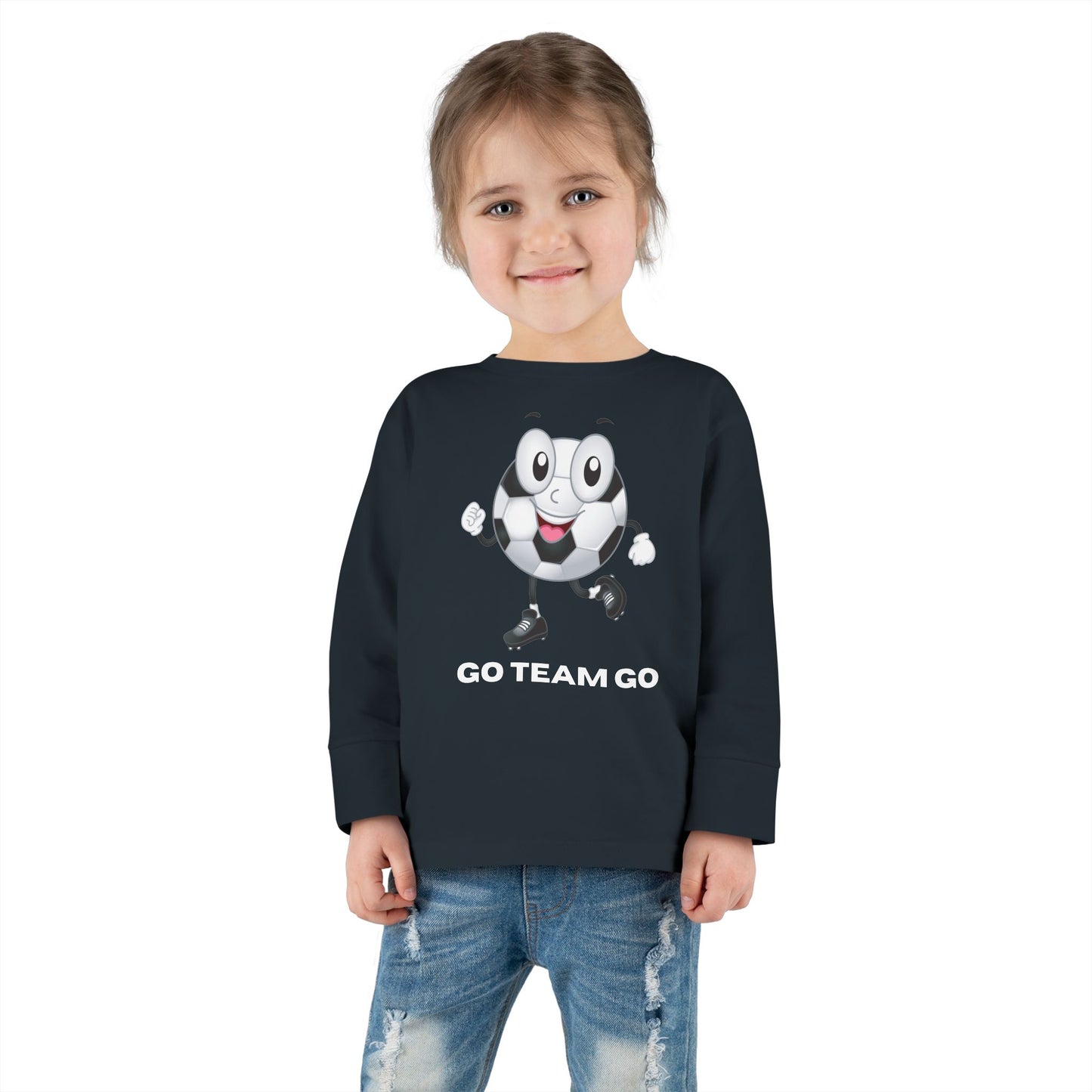 Toddler Long Sleeve Tee — 'Go Team Go' Cute Soccer Ball Kids Shirt
