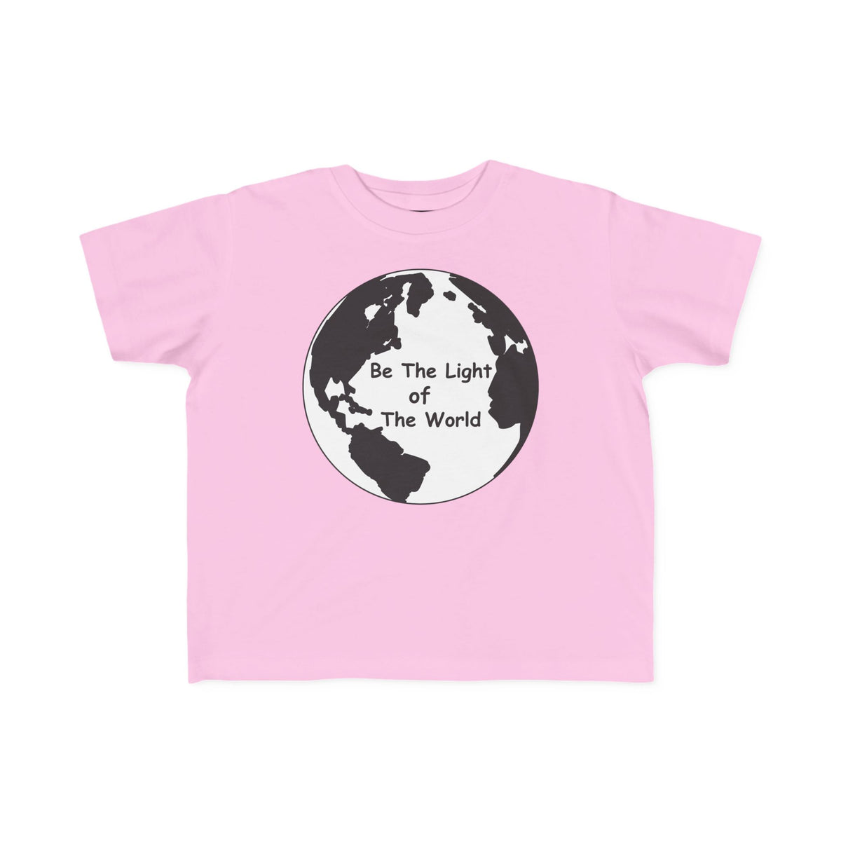 Pink toddler T-shirt with crew neck and globe 'Be The Light Of The World' print