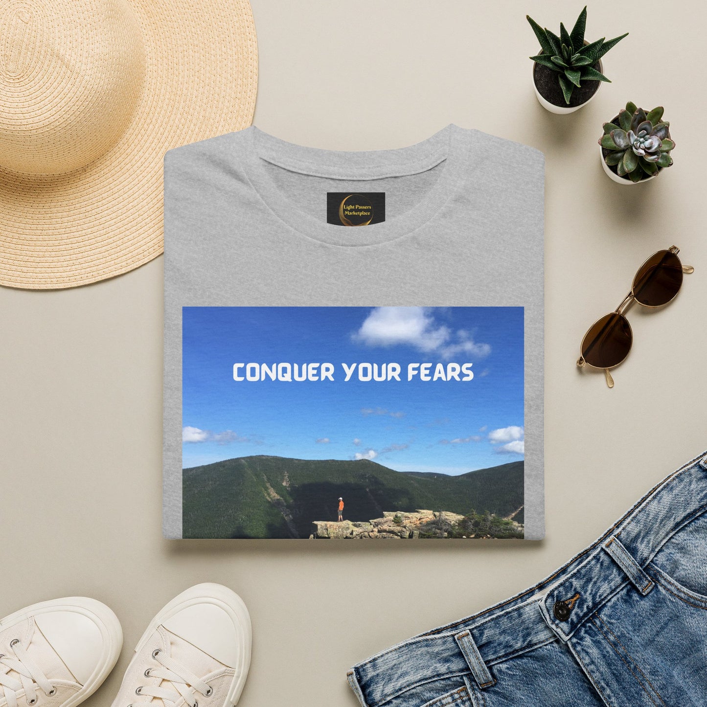 Adult Unisex T-Shirt — "Conquer Your Fears" Scenic Motivational Tee
