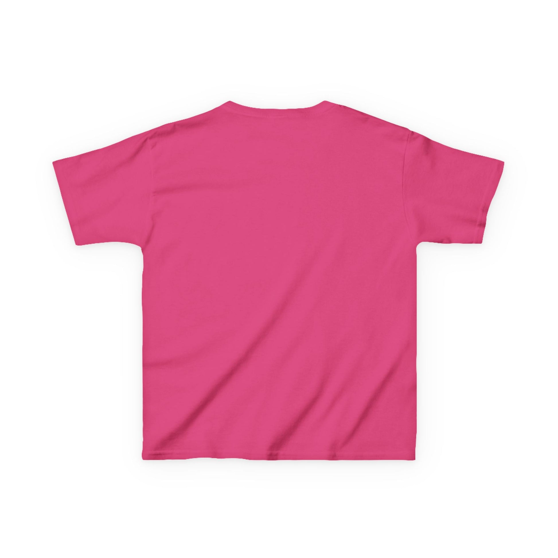 Back view of plain pink Teams Hit the Light youth T-shirt, showcasing its solid cotton fabric, ideal for everyday wear. Perfect for customization and durable use.